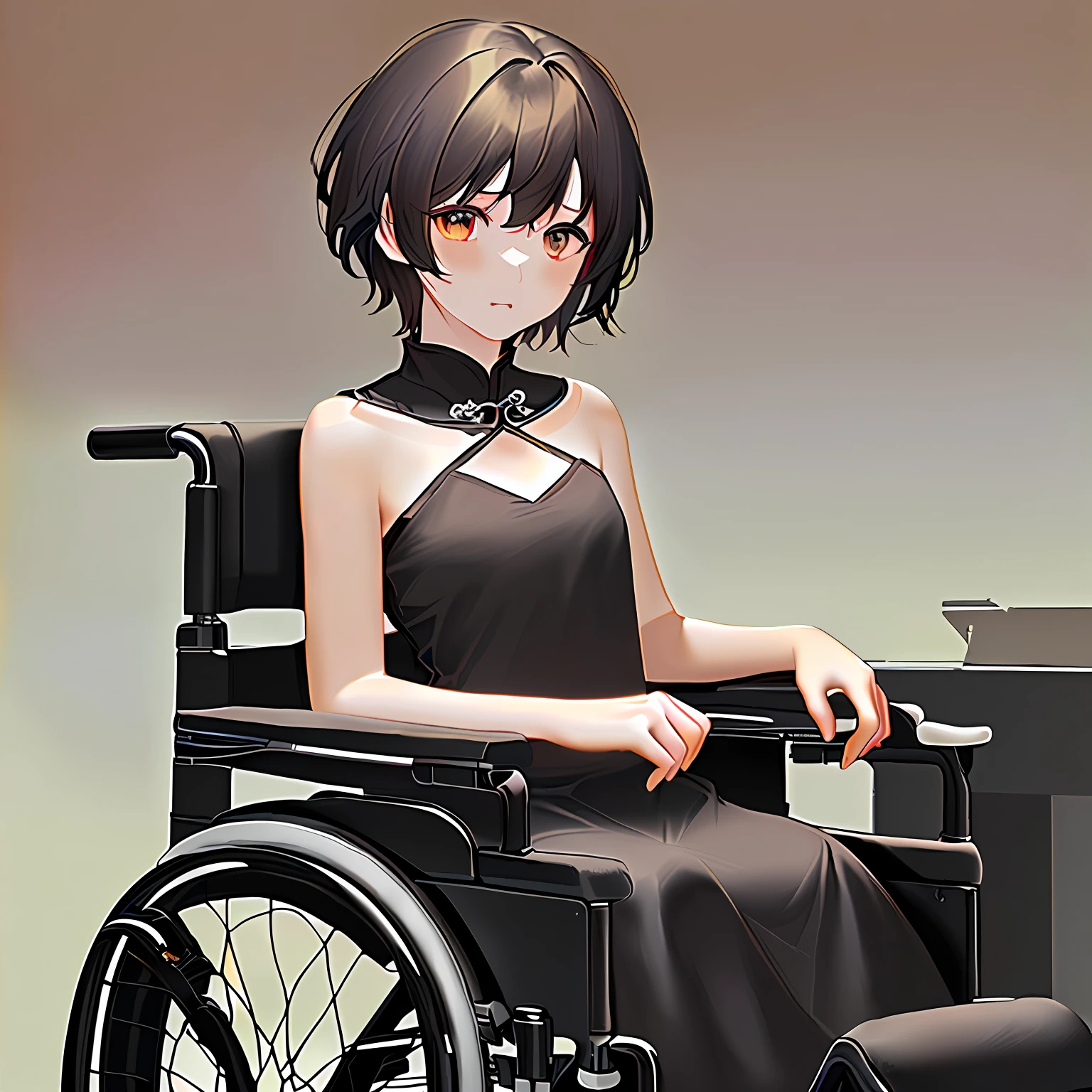 1girl,(二次元),(lack of confidence),(paraplegia),(emaciatedv),(flatchested),(short hair),(sitting in a wheelchair),(young),(中国风)