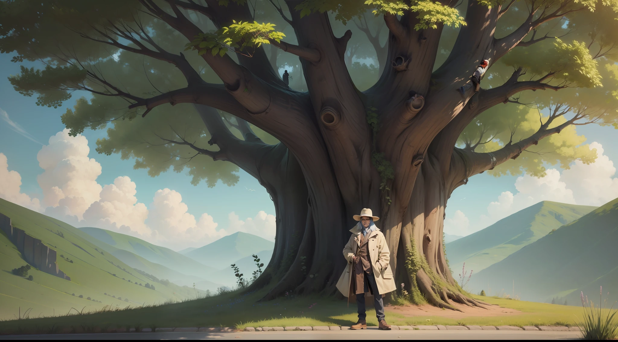 An image of a man near a tree