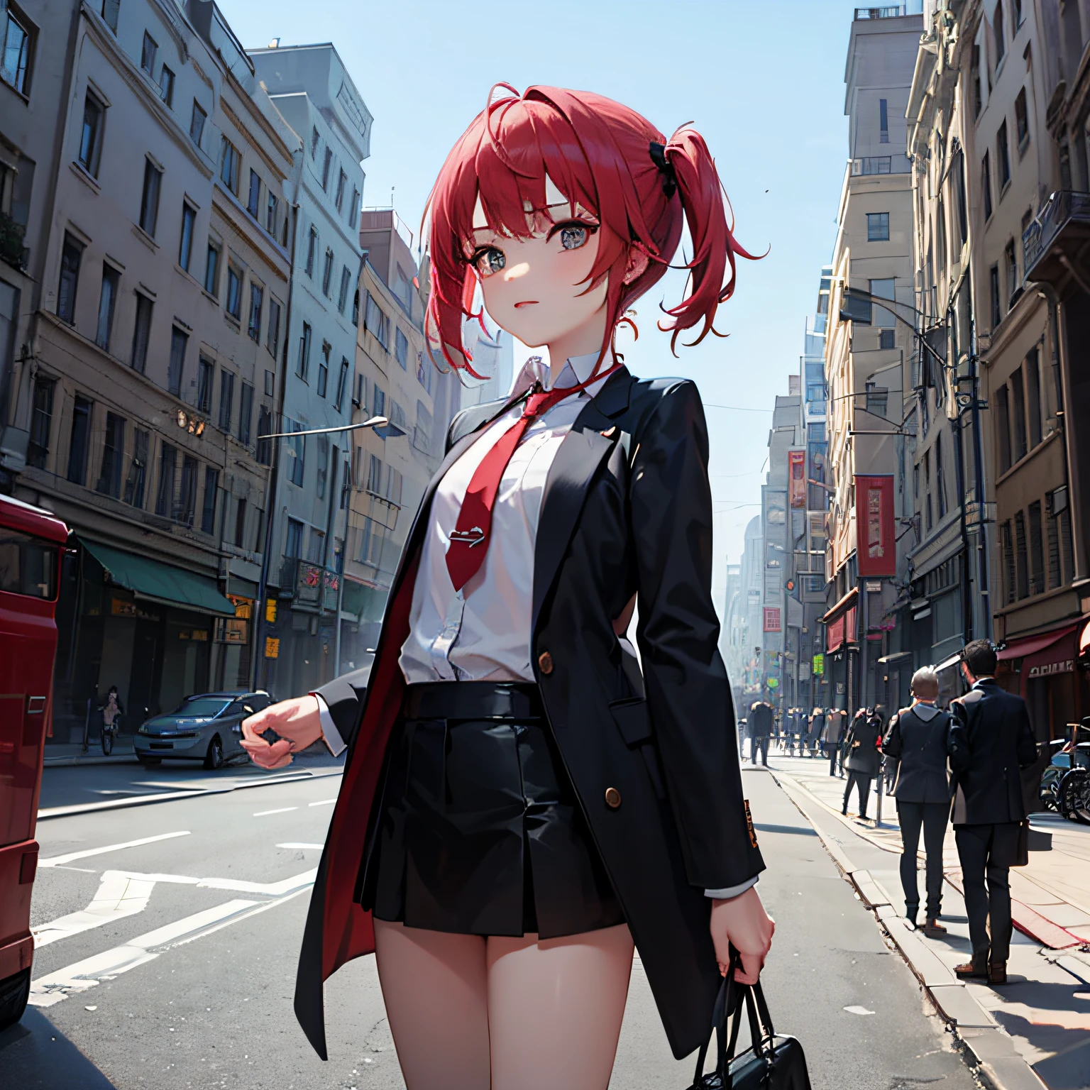1boy.pretty,flat chest,, red long pigtails,
black blazer skirt,red tie --auto