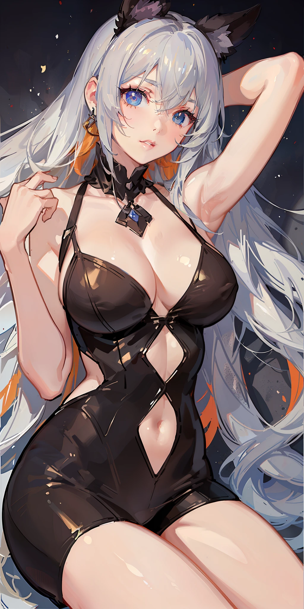((masterpiece)), ((best quality)), ((anime)), ((old effect)), ((90s anime)), girl, ((orange skin)), ((perfect eyes) ), eyebrow, eyelashes, nose, ear, mouth, lips, ((straight hair)), neck, shoulders, ((arms)), ((sexy outfit)), ((thick legs)), ((big thigh) ), ((random background color)), lustful,