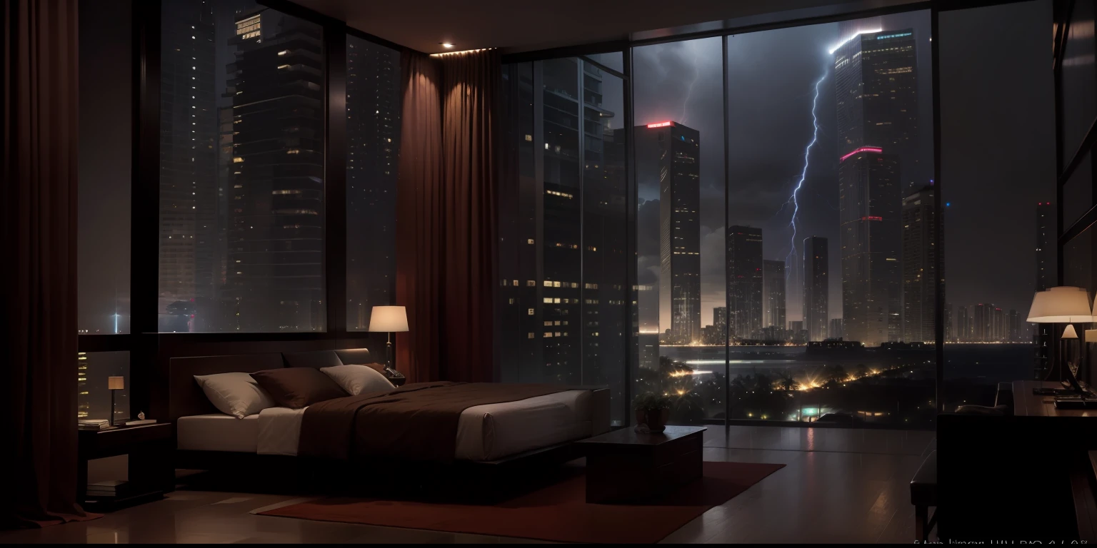 24/7 In An Exclusive Luxury Miami Condo | Heavy Rain & Thunder | Rain On Window --auto