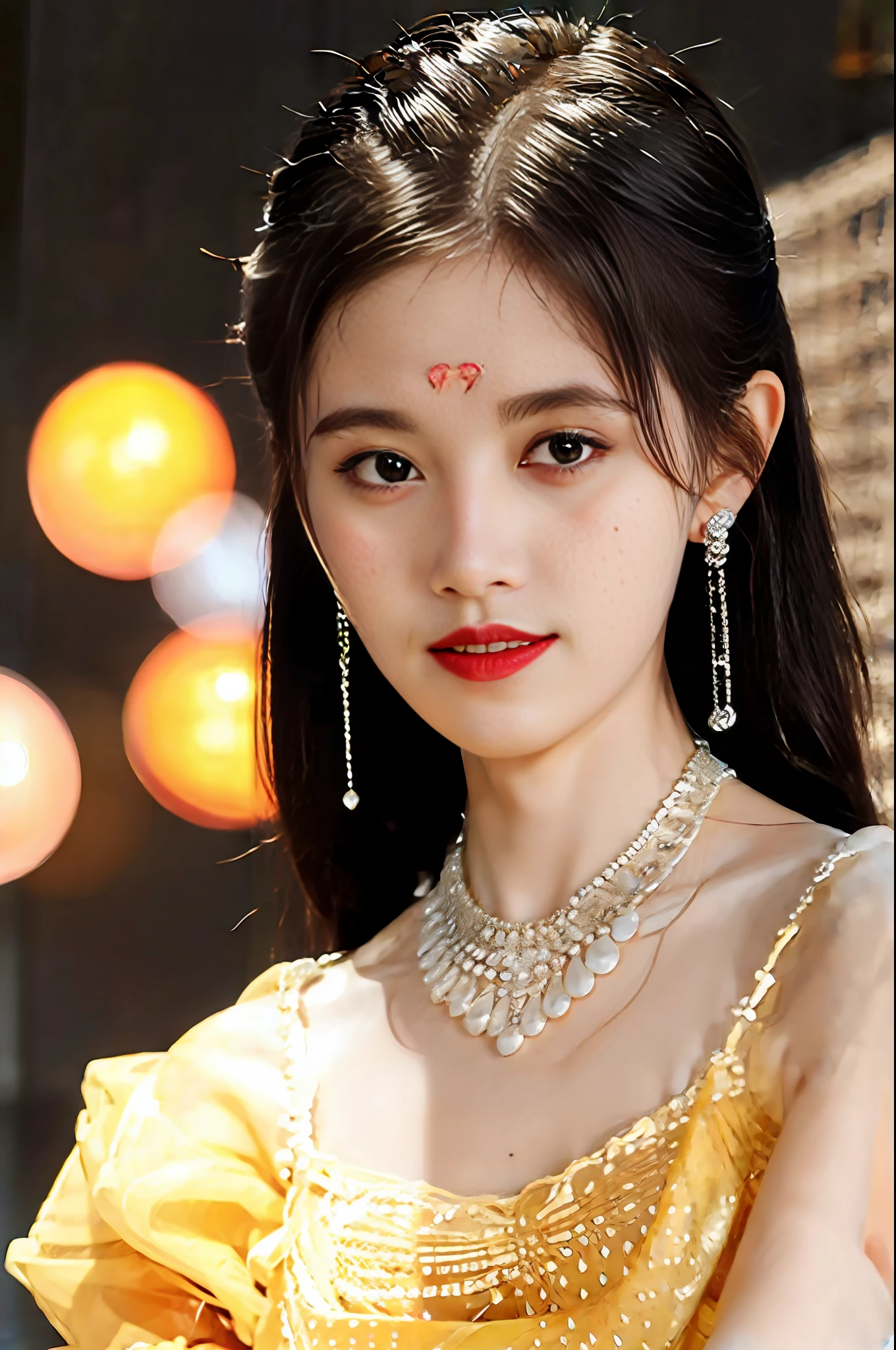 best quality, masterpiece, highres, 1girl, transparent silk china dress, beautiful face, hair ornament, looking at viewer, smile, closed mouth,lips, dress,hair ornament, necklace, jewelry, long hair, earrings, Beautiful face,upon_body, tyndall effect,photorealistic, dark studio, rim lighting, two tone lighting,(high detailed skin:1.2), 8k uhd, dslr, soft lighting, high quality, volumetric lighting, candid, Photograph, high resolution, 4k, 8k, Bokeh ,