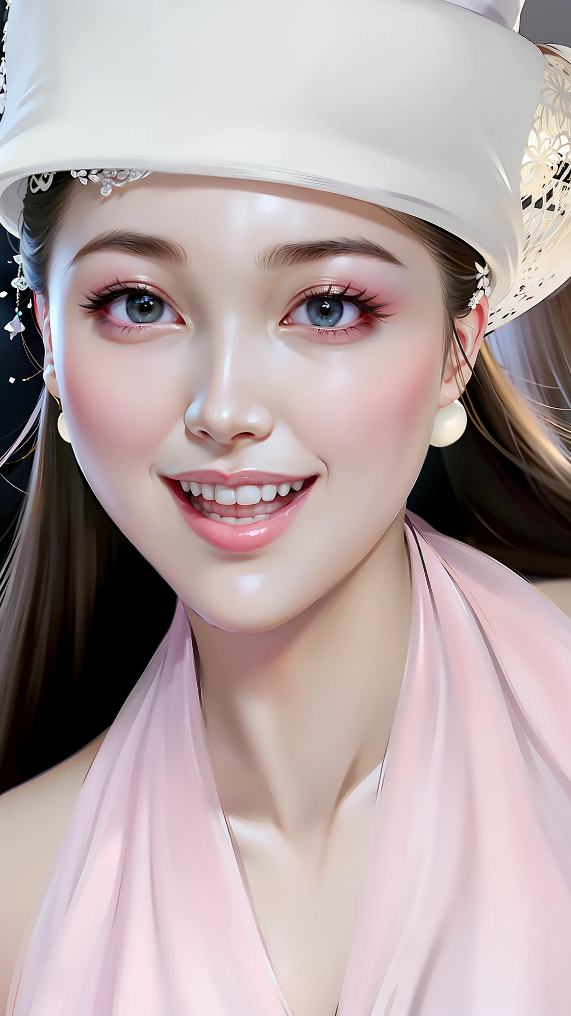 there is a woman wearing a white hat and a pink dress, dilraba dilmurat, inspired by Tang Sin Yun Sandara, sha xi, wan adorable korean face, xision wu, inspired by Sim Sa-jeong, lovely smile, inspired by Huang Ji, cute beautiful, 中 元 节, sakimichan