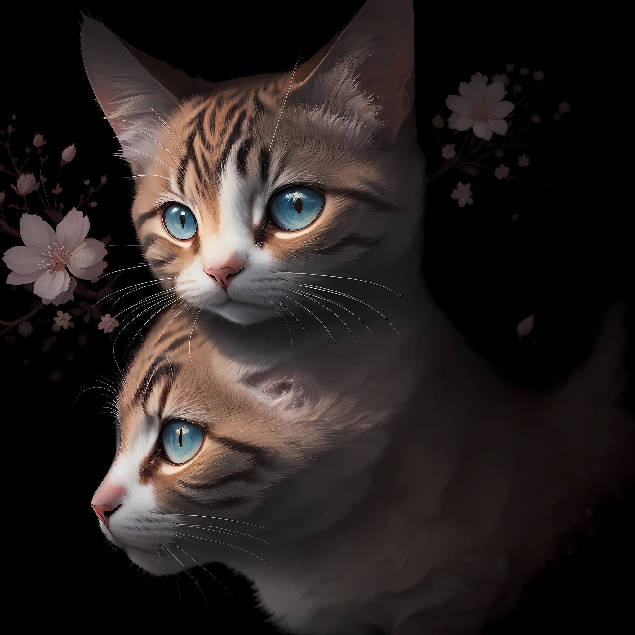 abstract painting, cherry blossom, cat --auto