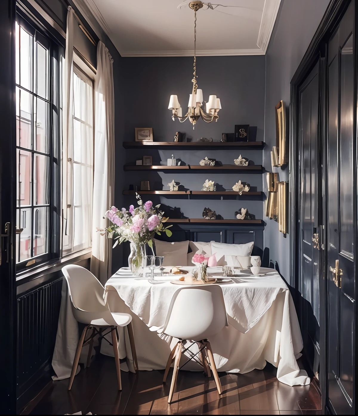 (8k, RAW Photo, Best Quality, Masterpiece Score 1.2), HD True Color Photo, Professional Photographer, Realistic or Photo-Realistic Score 1.37, Best Quality, A Jug of Wine Between Flowers, No Blind Date. Toast to Ming Yue and pair up the three of them