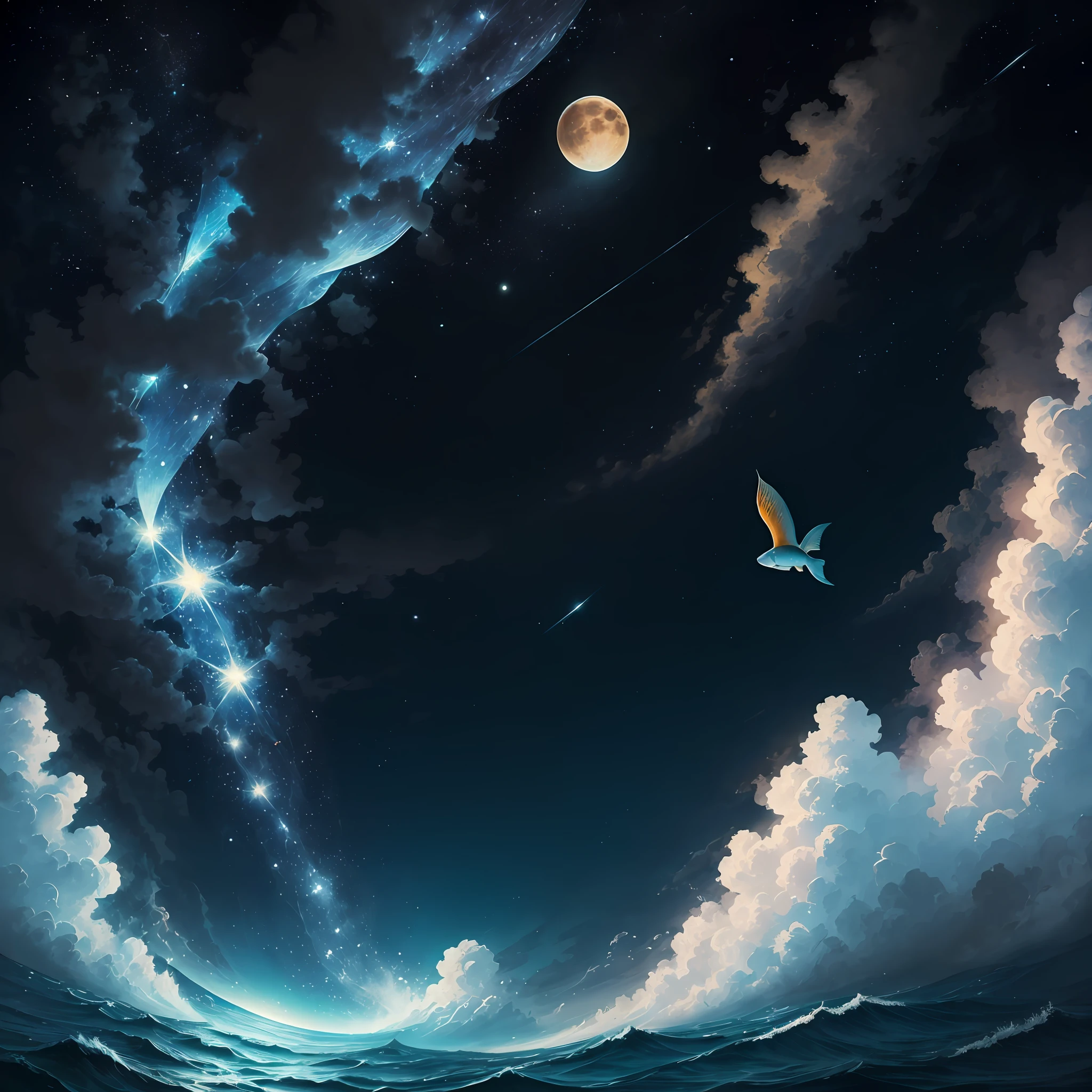 High-quality masterpiece A large fish flying to the moon is as vivid as a dream --auto