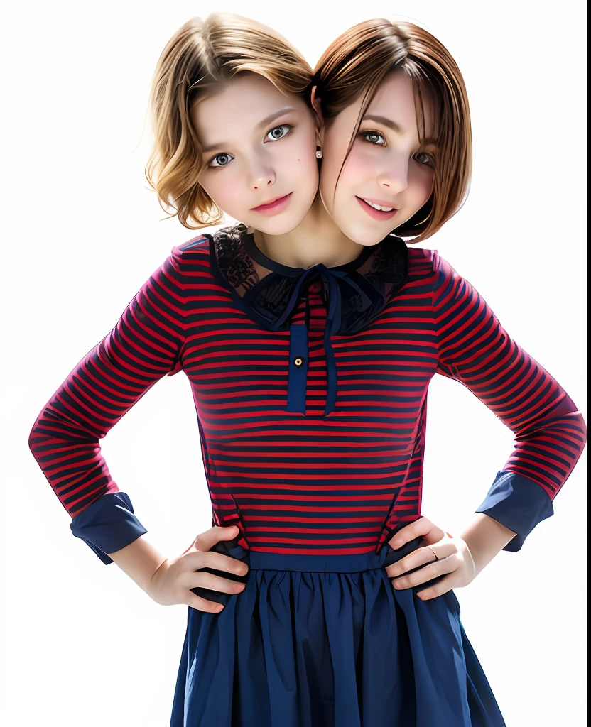 2heads, two headed girl, mom and daughter, (1head:1.5 child), (1head:1.5 young adult) (one torso:1.5), pale skin, Scottish redhead, teenager, white girls, different ages, (two heads on one body:1.4), (first head uncomfortable:1.5), (second head unhappy:1.5) conjoined twins, heads side by side, one torso, young, realistic faces, lifelike faces, uncomfortable, barefoot