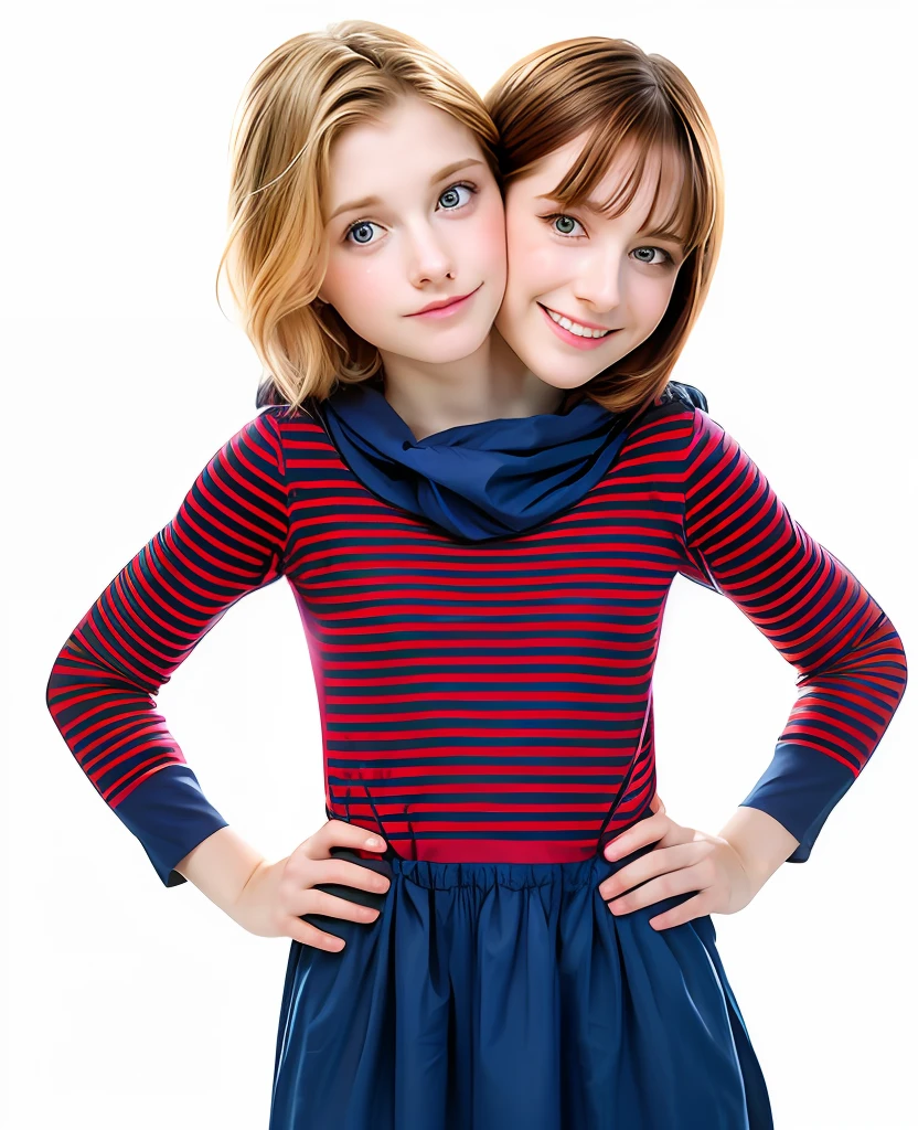 2heads, two headed girl, mom and daughter, (1head:1.5 child), (1head:1.5 young adult) (one torso:1.5), pale skin, Scottish redhead, teenager, white girls, different ages, (two heads on one body:1.4), (first head uncomfortable:1.5), (second head unhappy:1.5) conjoined twins, heads side by side, one torso, young, realistic faces, lifelike faces, uncomfortable, barefoot