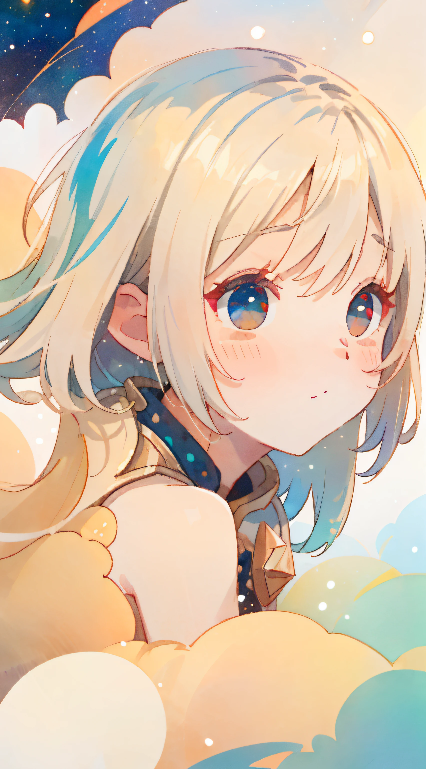 -((masterpiece)), (((best quality))), ((ultra-detailed)), ((illustration)),[realism light effect],shadow,(Fantasy style),(white background:1.6), simple background, (earth theme),(a cloak)[(hair focus,((1girl)),[(big slime hair): (cloud hair):0.3], (hair on background),(high saturation),(hair surrounded by galaxy splashes),(hair surrounded by white dot)):((her hair is becoming galaxy clouds,:1.27628), (hair and clothes is galaxy clouds and cluster of stars:1.1025),(a cloak is becoming galaxy clouds)(colorful_galaxy_print_clusters_of_stars_print:1.35),((detailed starry sky with colorful galaxy and galaxy clouds):1.2)):0.35], (((masterpiece))),(((best quality))),((ultra-detailed)),(illustration),(dynamic angle),((floating)),(paint),((disheveled hair)),((beautiful detailed face)),collar,bare shoulders,white hair, ((colorful hair)),((streaked hair)),beautiful detailed eyes,(Gradient color eyes),(((colorful eyes))),(((colorful background))),(((high saturation))),(((surrounded by colorful splashes))),(((surrounded by colorful dot))),colorful bubble,((shining))