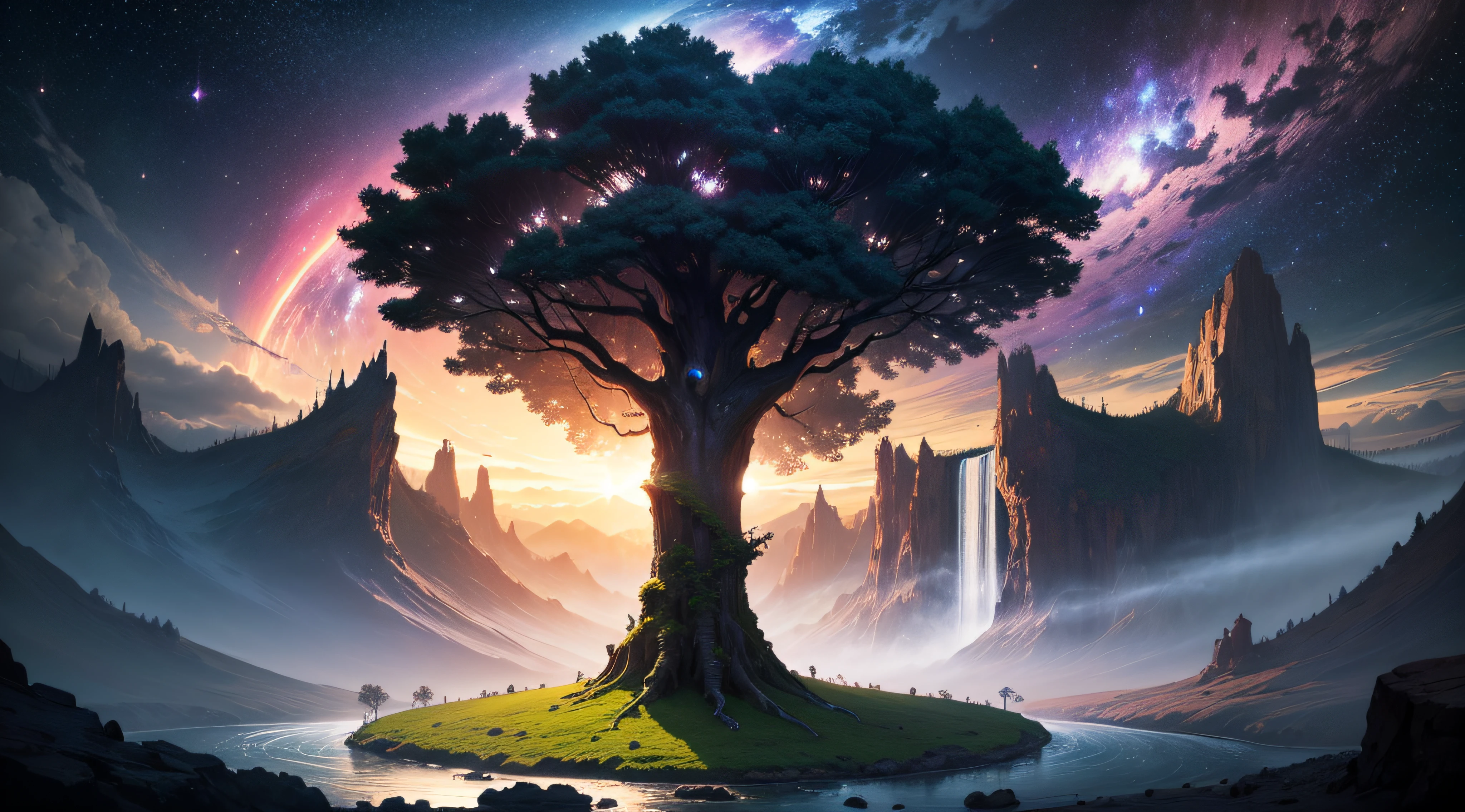 tree of life in galaxy, universe, dramatic, fantasy, waterfall, ultra HD --auto