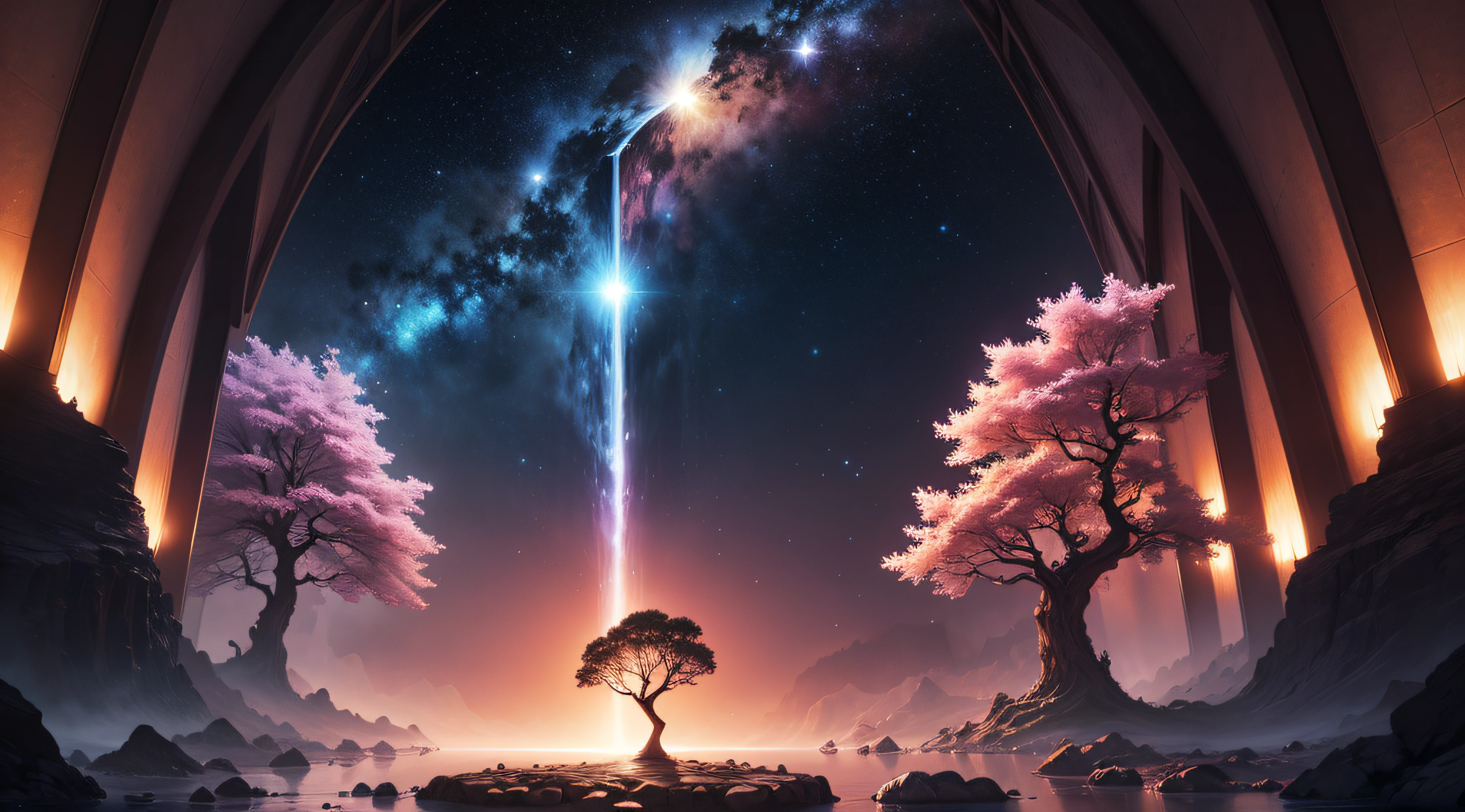 tree of life in galaxy, universe, dramatic, fantasy, waterfall, ultra HD --auto
