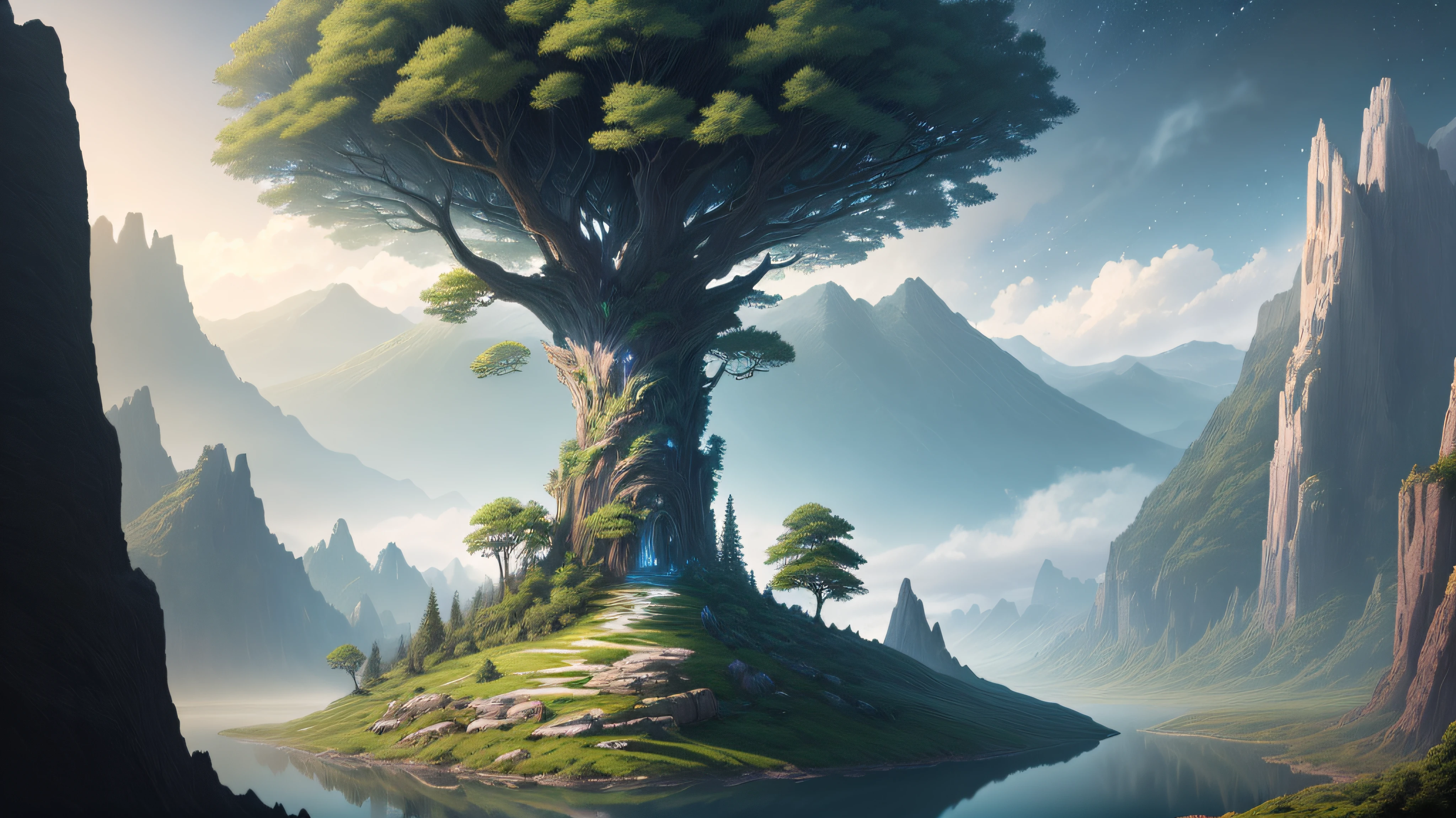 tree of life in galaxy, universe, dramatic, fantasy, waterfall, ultra HD --auto