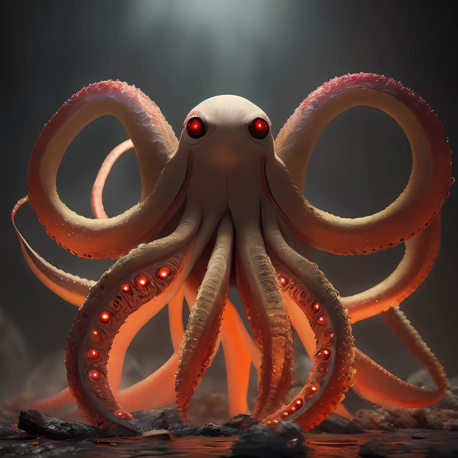 (OHWX) (An octopus-like monster with tentacles, wings, claws, many red glowing eyes and slimy body) disturbing scenes, close-ups, photography, natural light, photorealism, cinematic rendering, ray tracing, highest quality, best detail, cinematic, third person view, Blur effect, long exposure, 8K, Ultra HD, nature lighting, moody lighting, cinematic lighting --auto
