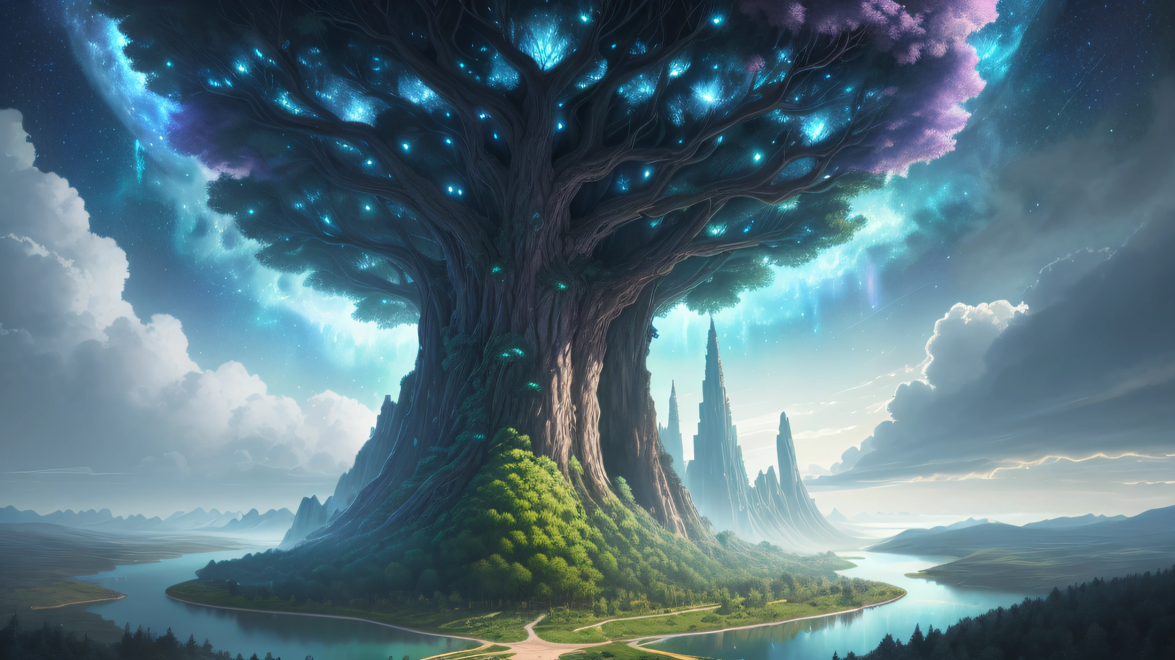 tree of life in galaxy, universe, dramatic, fantasy, waterfall, ultra HD --auto