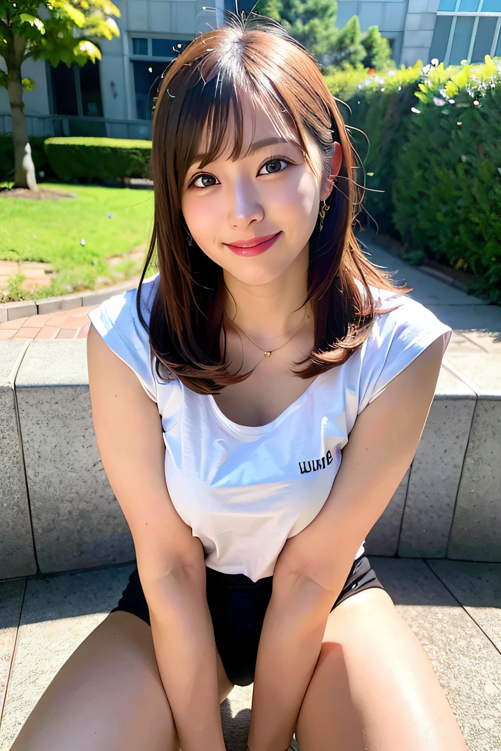 ((64k,RAW photos, portraits, top quality, ultra high resolution,)) photorealistic, one girl, full body, thighs, smile, eyelashes, beautiful breasts, spreading legs, movie lighting, depth of field, lens flare,
