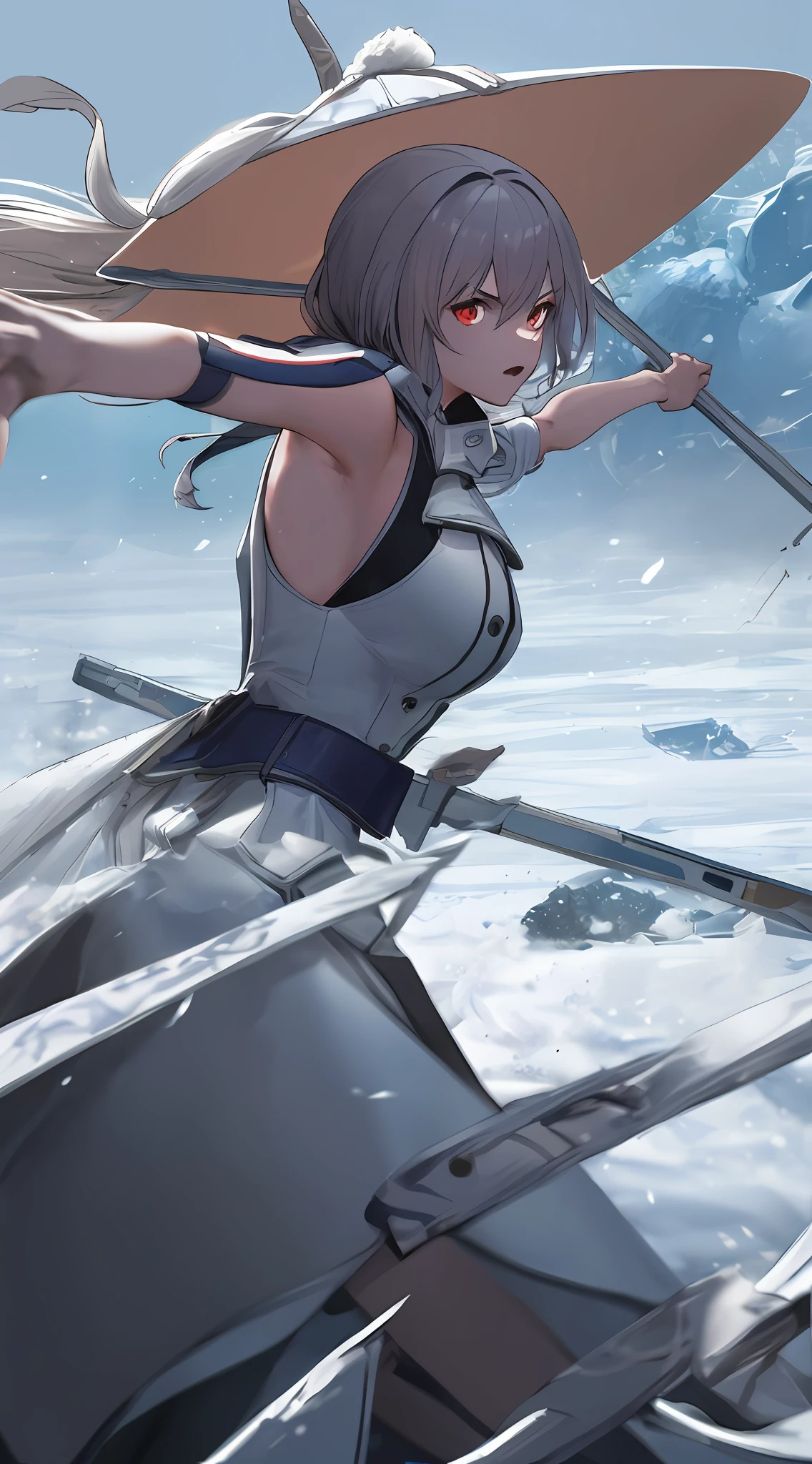 The girl dodges the attack backwards, the photography focuses on the girl, the photographic effect, the poster quality, fine