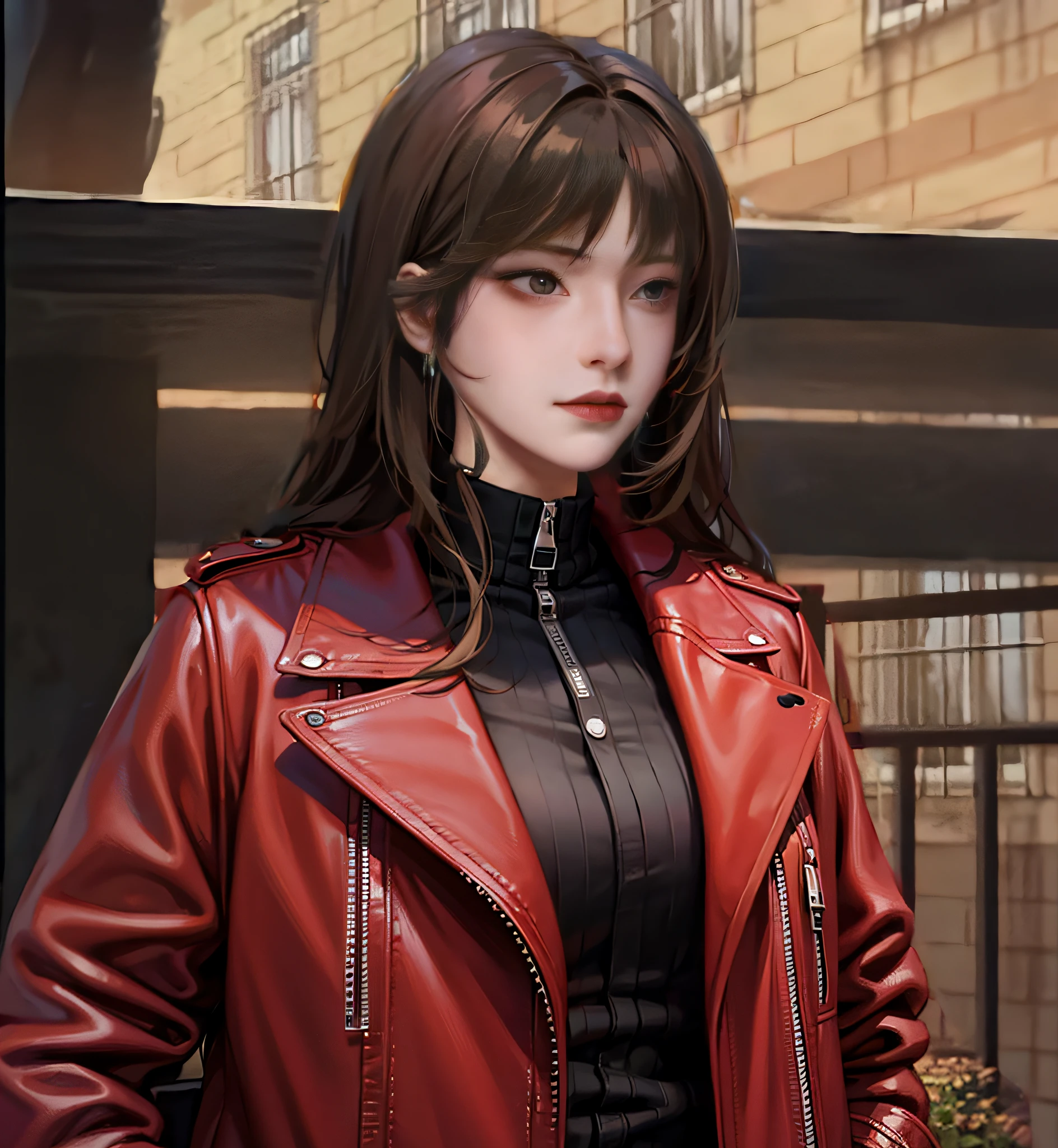 Leather jacket, lace-trimmed underwear