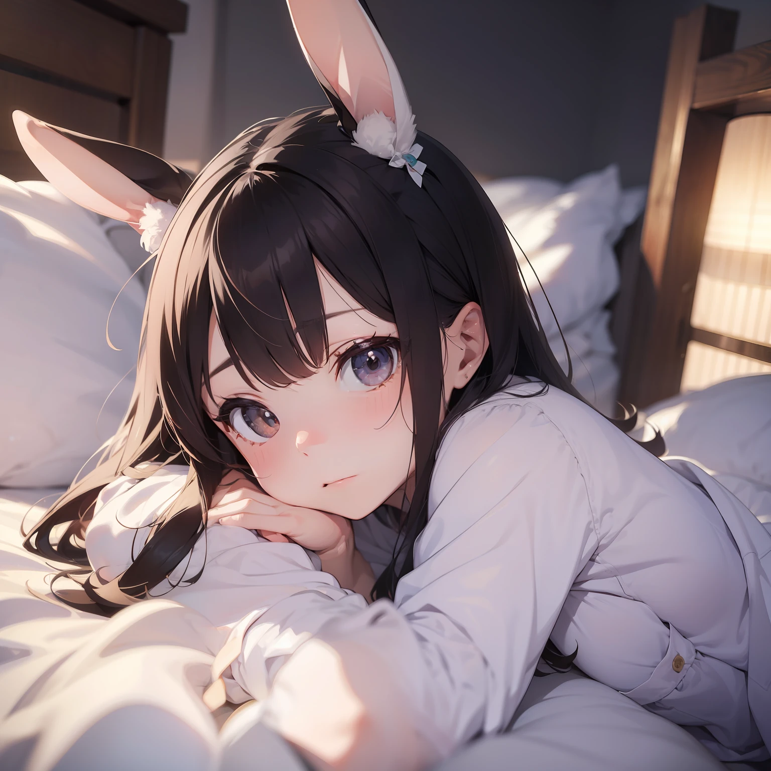 Rabbit-eared girl lying face down on bed Midnight Pajamas