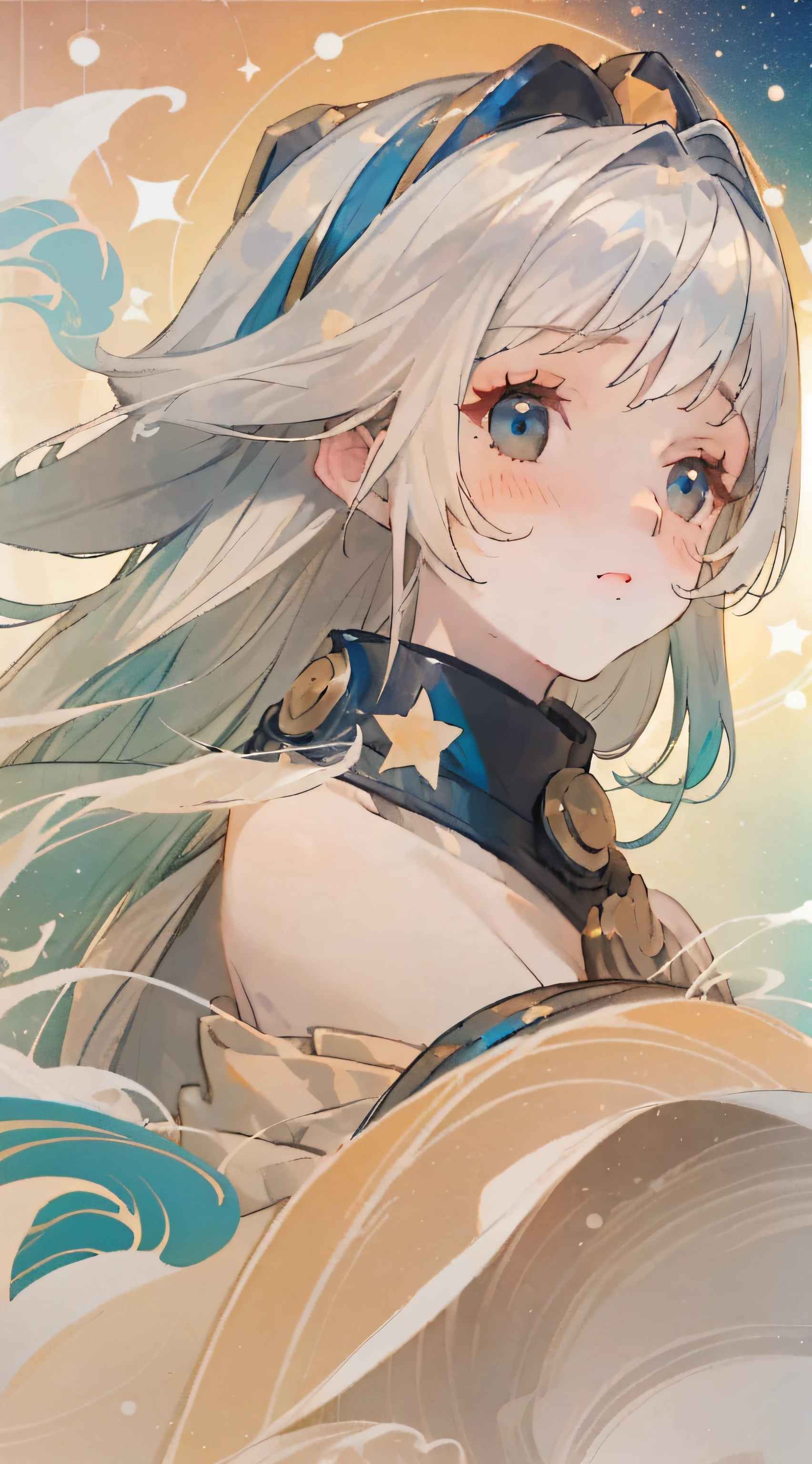 -((masterpiece)), (((best quality))), ((ultra-detailed)), ((illustration)),[realism light effect],shadow,(Fantasy style),(white background:1.6), simple background, (earth theme), (a cloak) [(hair focus, ((1girl)), [(big slime hair): (cloud hair): 0.3], (hair on background), (high saturation), (colorful_galaxy_print_clusters_of_stars_print:1.35), (detailed starry sky with colorful galaxies and galactic clouds) :1.2)):0.35], (((Masterpiece))), ((Best Quality))), ((Ultra Detailed)), (Illustration), (Dynamic Angle), ((Floating)), (Paint), ((Unkempt Hair)), ((Long Hair)), ((Beautiful Delicate Face)), Collar, Bare Shoulders, Gray Hair, ((Colorful Hair)), ((Striped Hair)), Beautiful Delicate Eyes, (Gradient Eyes), (((Colored Eyes))), (((Colored Background))), ( High saturation))), ((surrounded by colorful splashes))), (surrounded by colorful dot))), colorful bubble, ((shining))