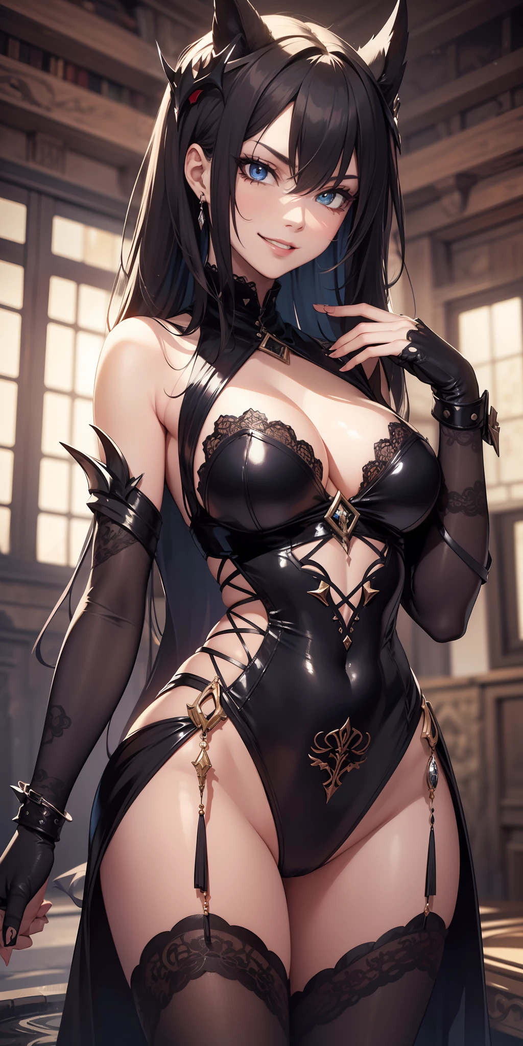 ((Best quality)), ((masterpiece)), ((detailed)), sexy, seductive, ancient mosnter girl, beautiful, sinister smile, evil, attractive, dark fantantasy, mysterious.