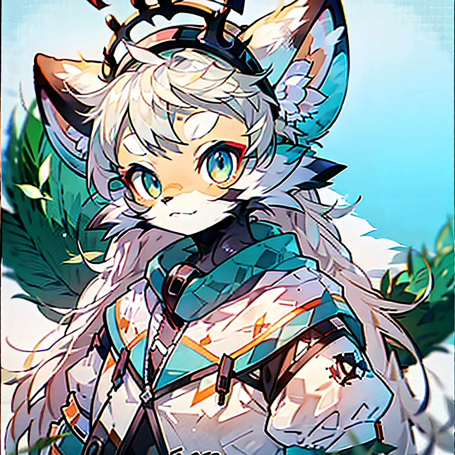 Beast-eared girl, white-haired, cute.
