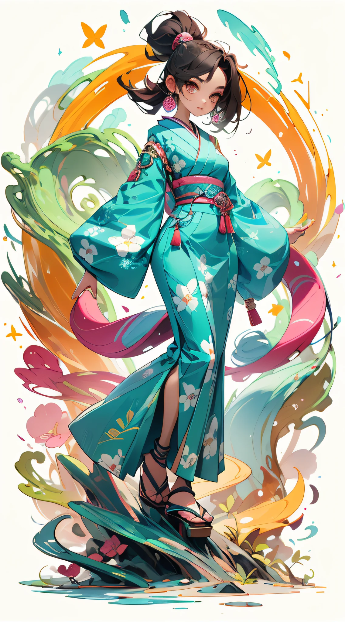 "Vibrant and modern Japanese fashion with an artistic twist."