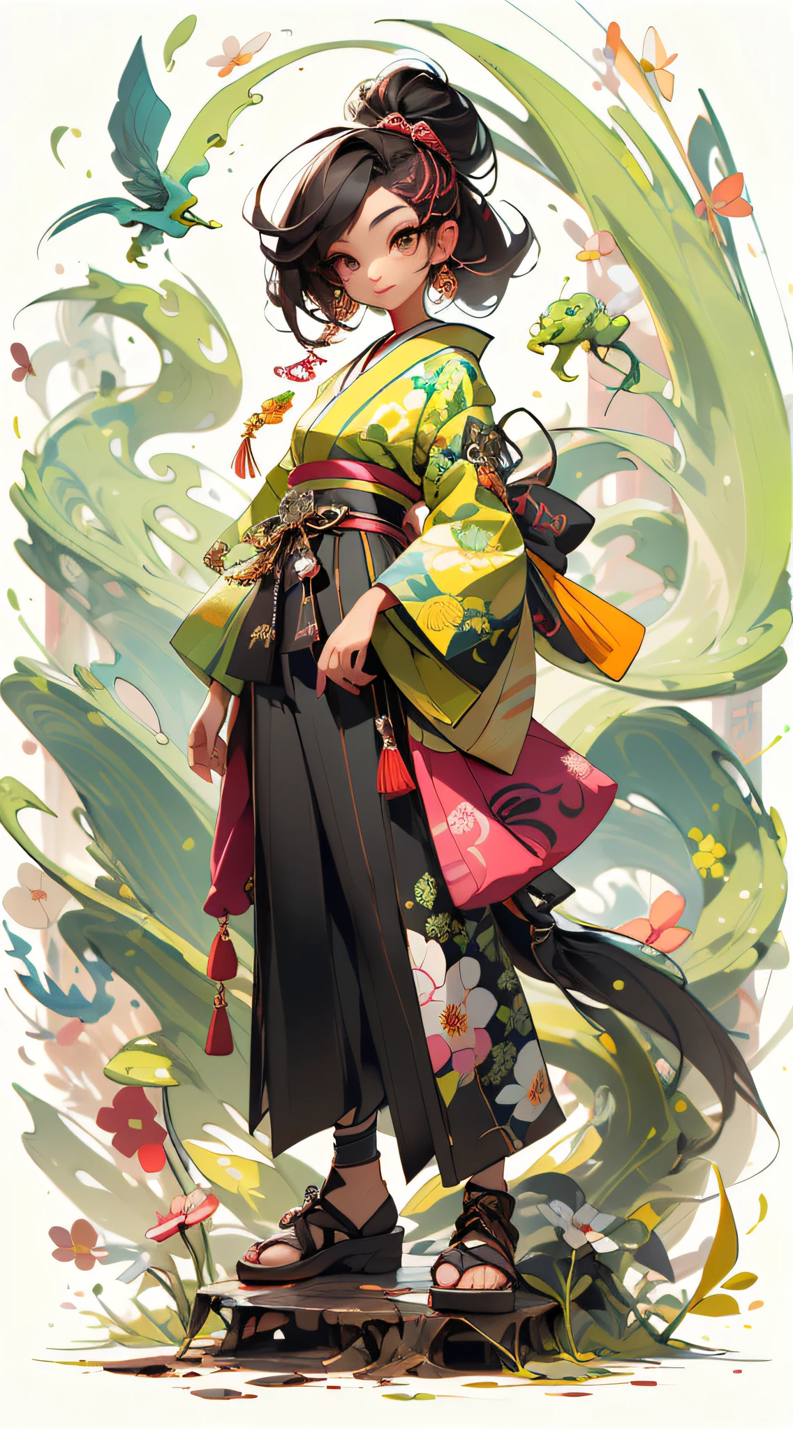 "Vibrant and modern Japanese fashion with an artistic twist."