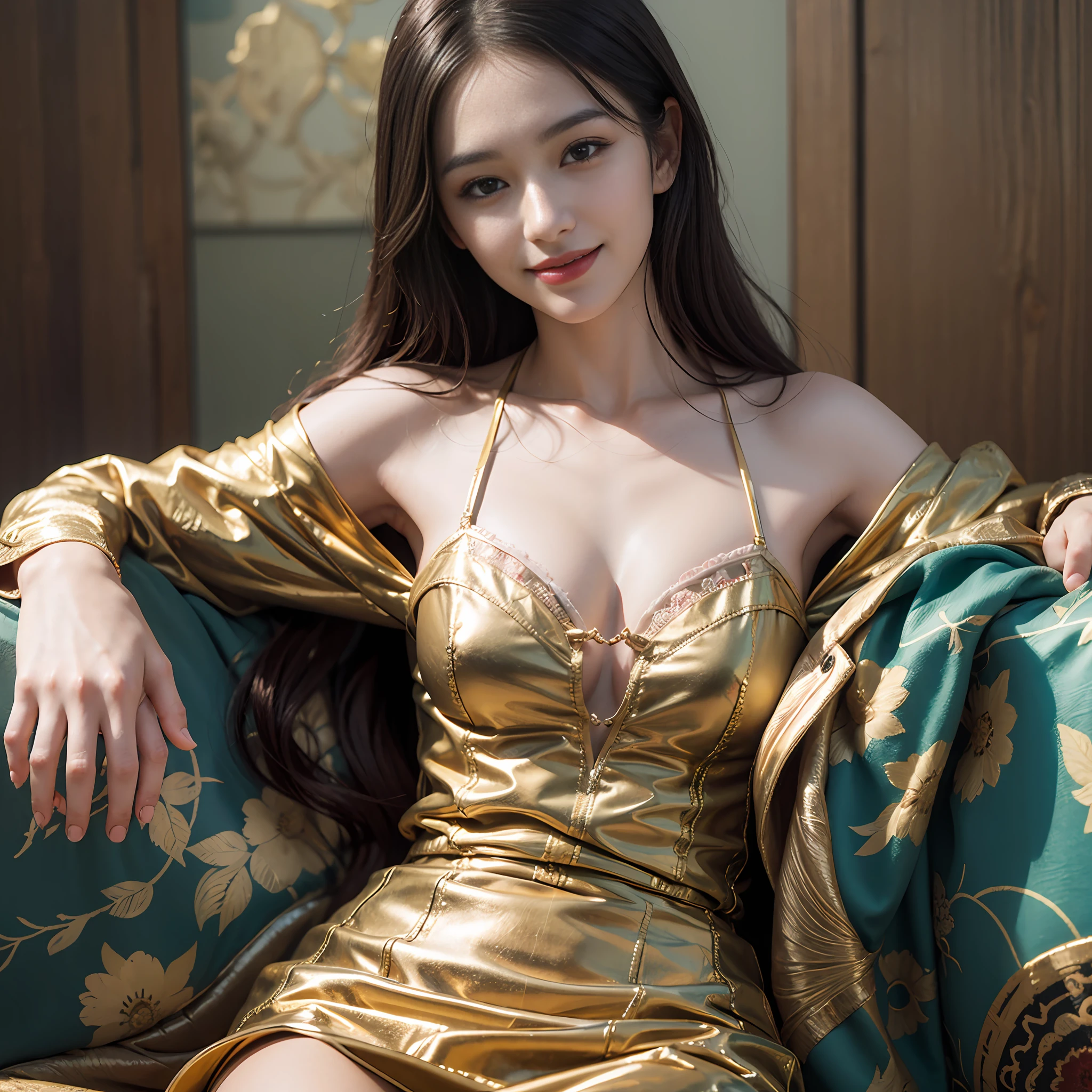 1girl, offshoulder, light smile, shiny skin.best quality, masterpiece, (photorealistic:1.4)