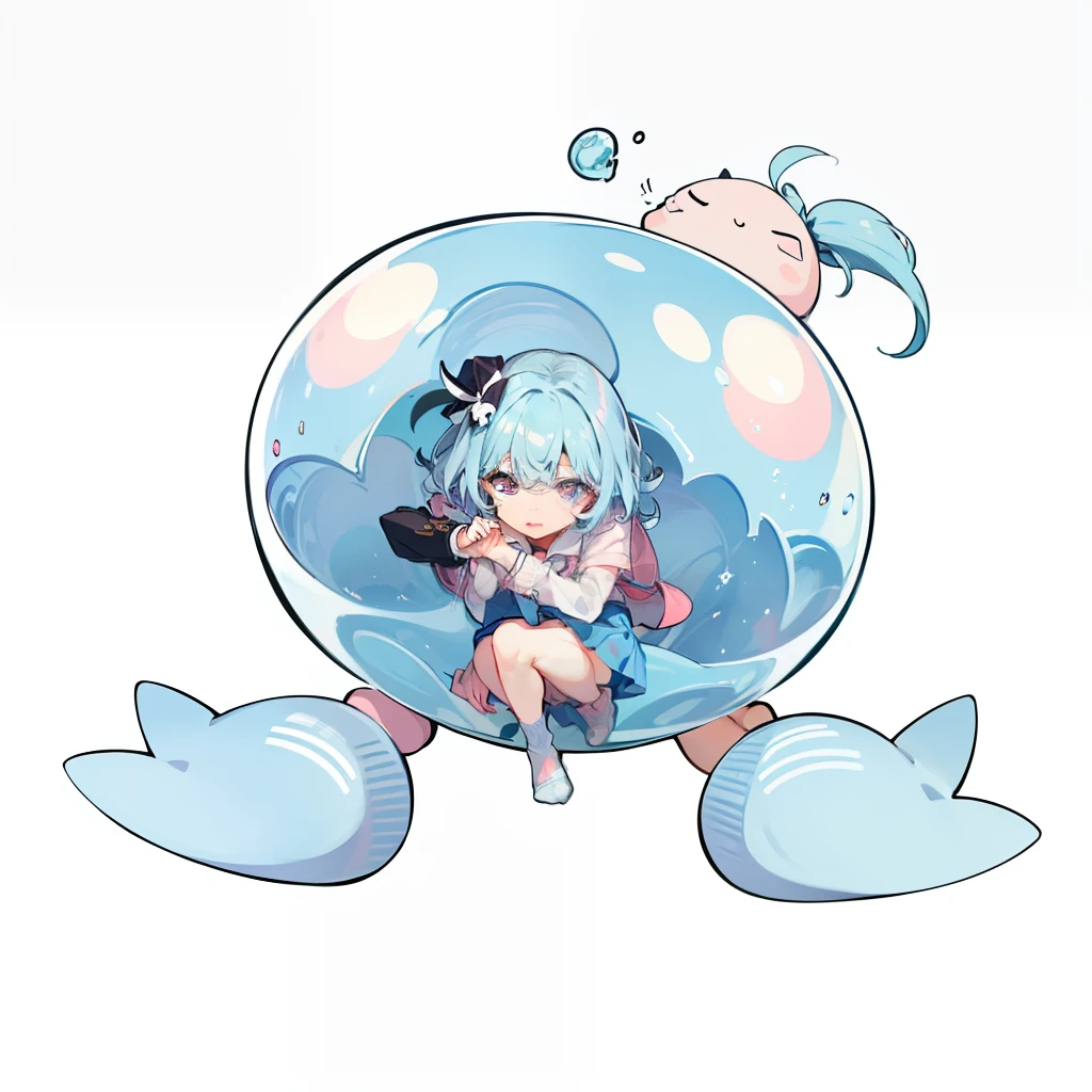 Light blue hair, light pink skirt, light blue socks, light pink eyes