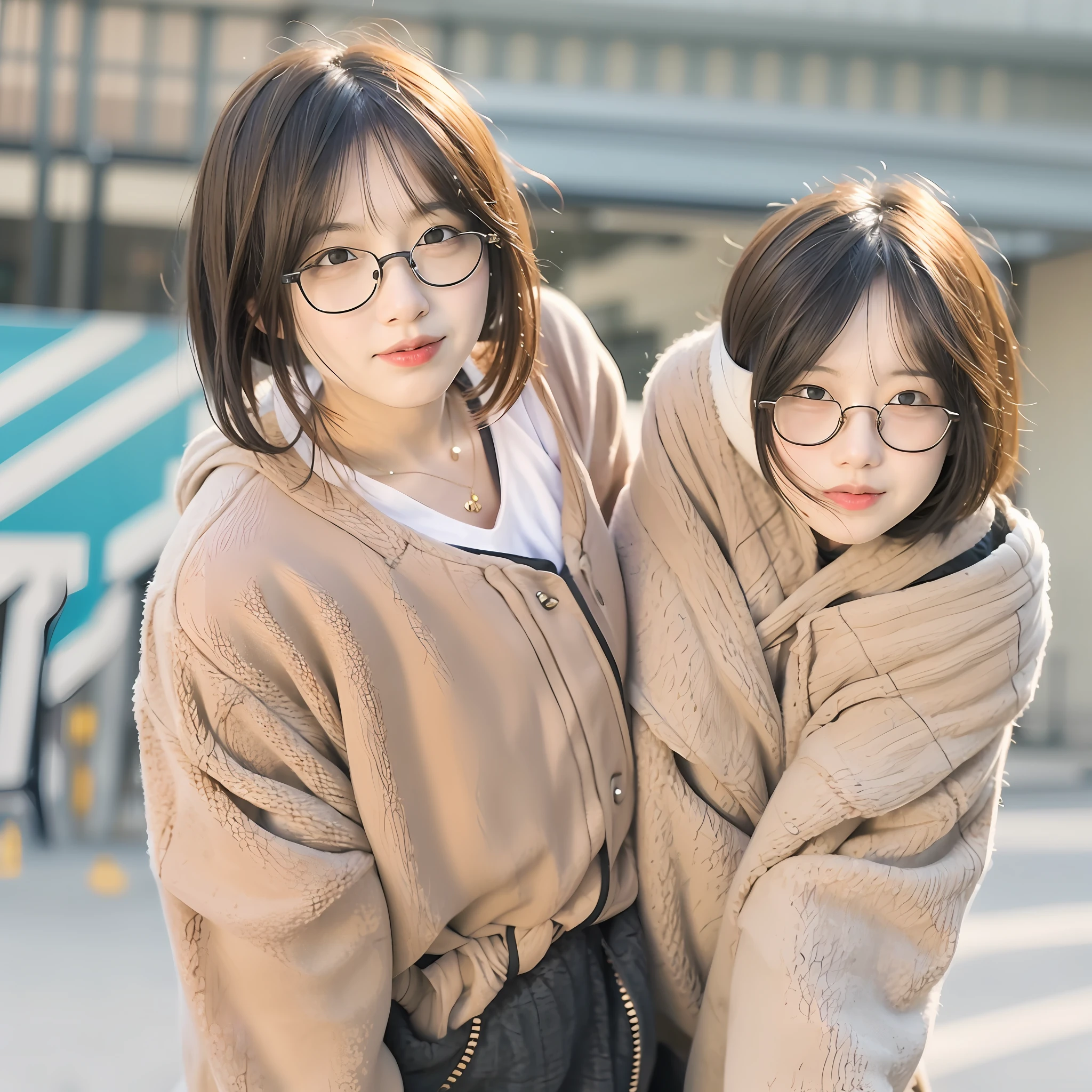 Gold wire glasses Girls Short hair, slightly fat, bangs, slightly thick lips