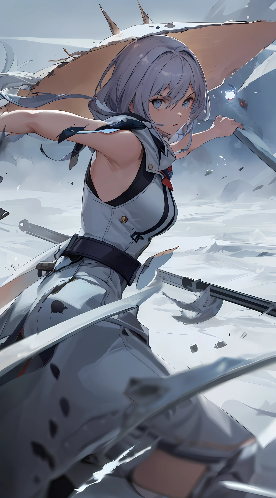 The girl dodges the attack backwards, the camera focuses on the girl, the photographic effect, the poster quality, the fine, the hat texture, the interior details, and the monster's attack effect below