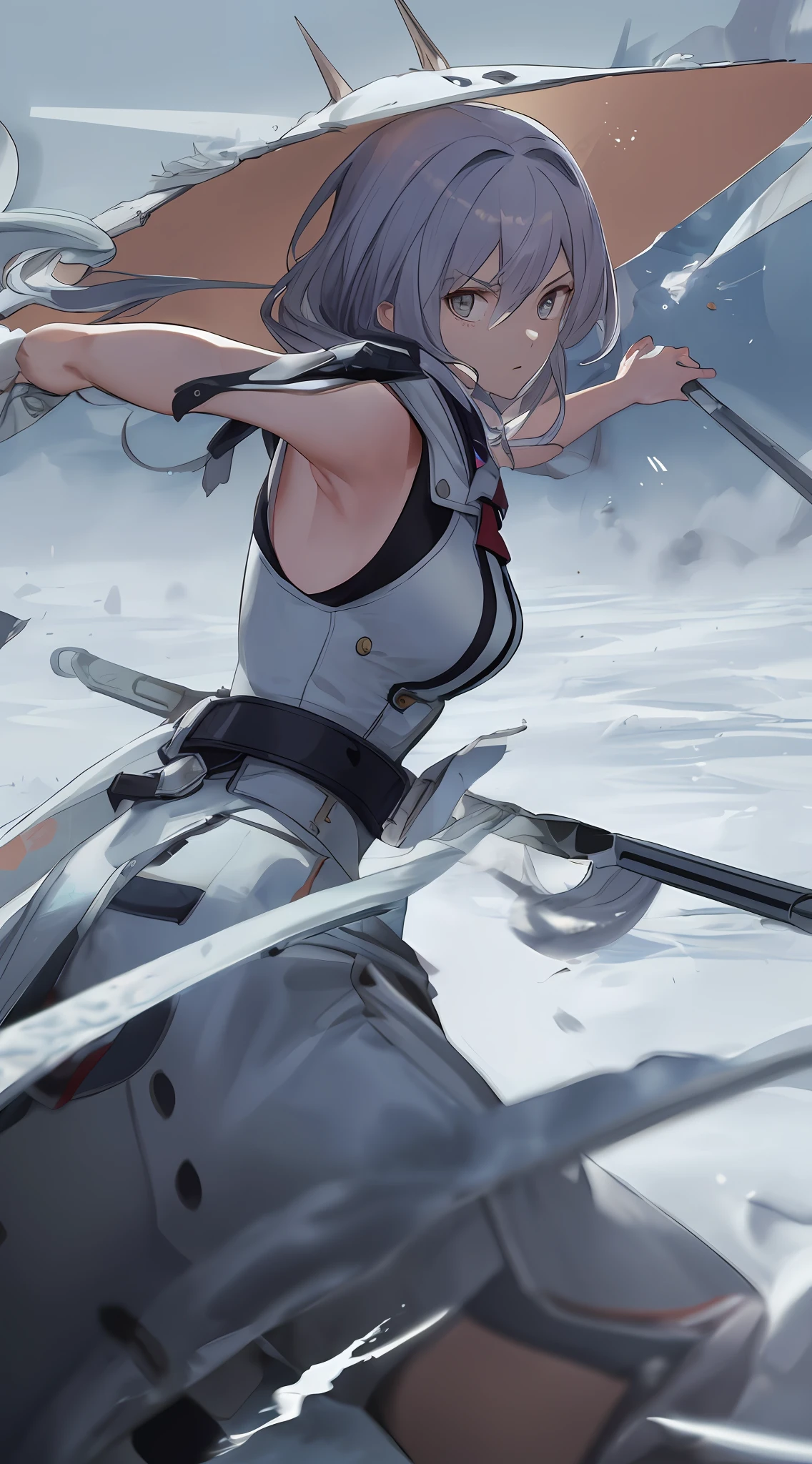 The girl dodges the attack backwards, the camera focuses on the girl, the photographic effect, the poster quality, the fine, the hat texture, the interior details, and the monster's attack effect below