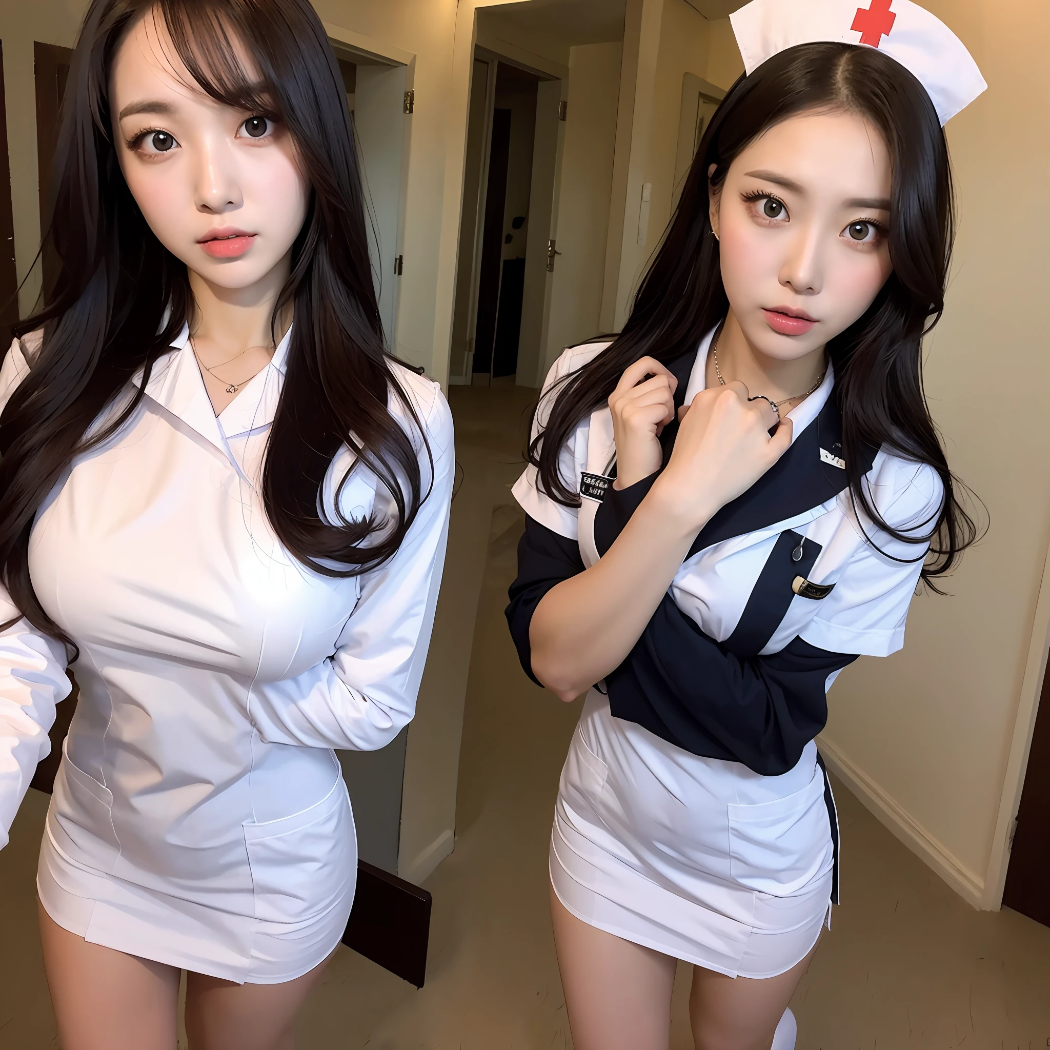 Wearing a revealing nurse's uniform, good figure, fair, full body photos, like stars, big eyes --auto