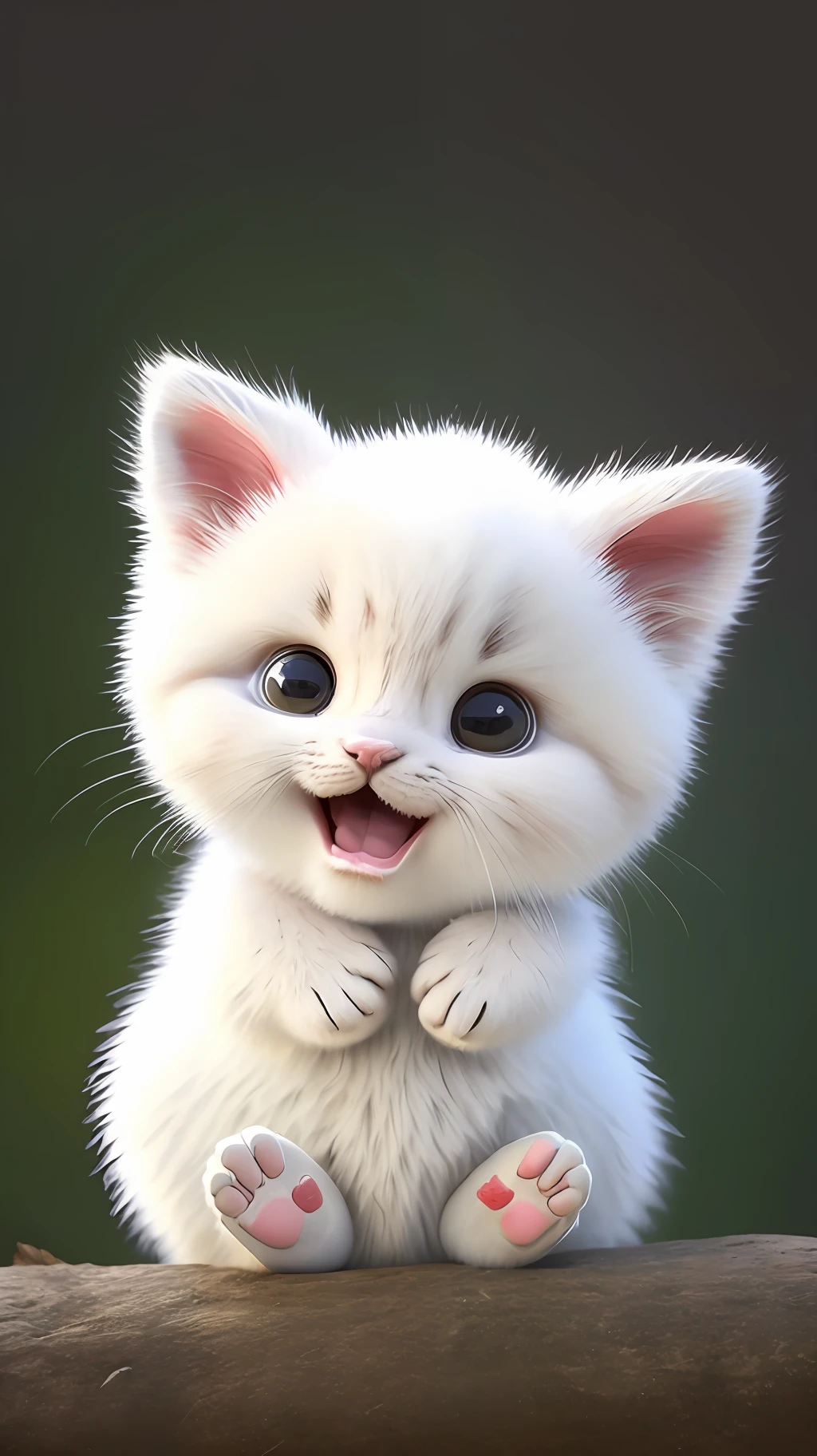 Kitten, realistic, furry animal, little ears, blush, cherry, funny, open mouth, laugh, Morandi color, right, kitten!!