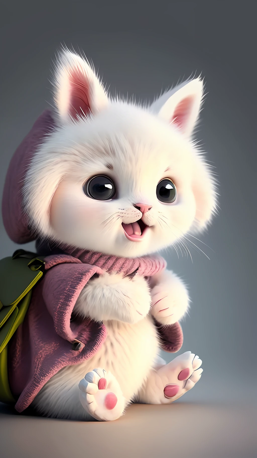 Kitten, realistic, furry animal, little ears, blush, cherry, funny, open mouth, laugh, Morandi color, right, kitten!!