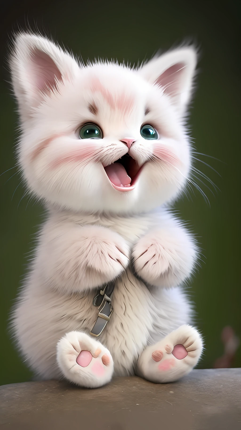 Kitten, realistic, furry animal, little ears, blush, cherry, funny, open mouth, laugh, Morandi color, right, kitten!!