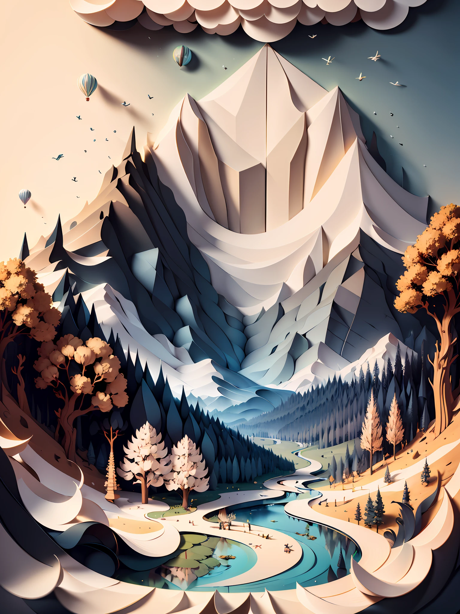 (((masterpiece))),best quality, illustration, forest trail, paper_cut,