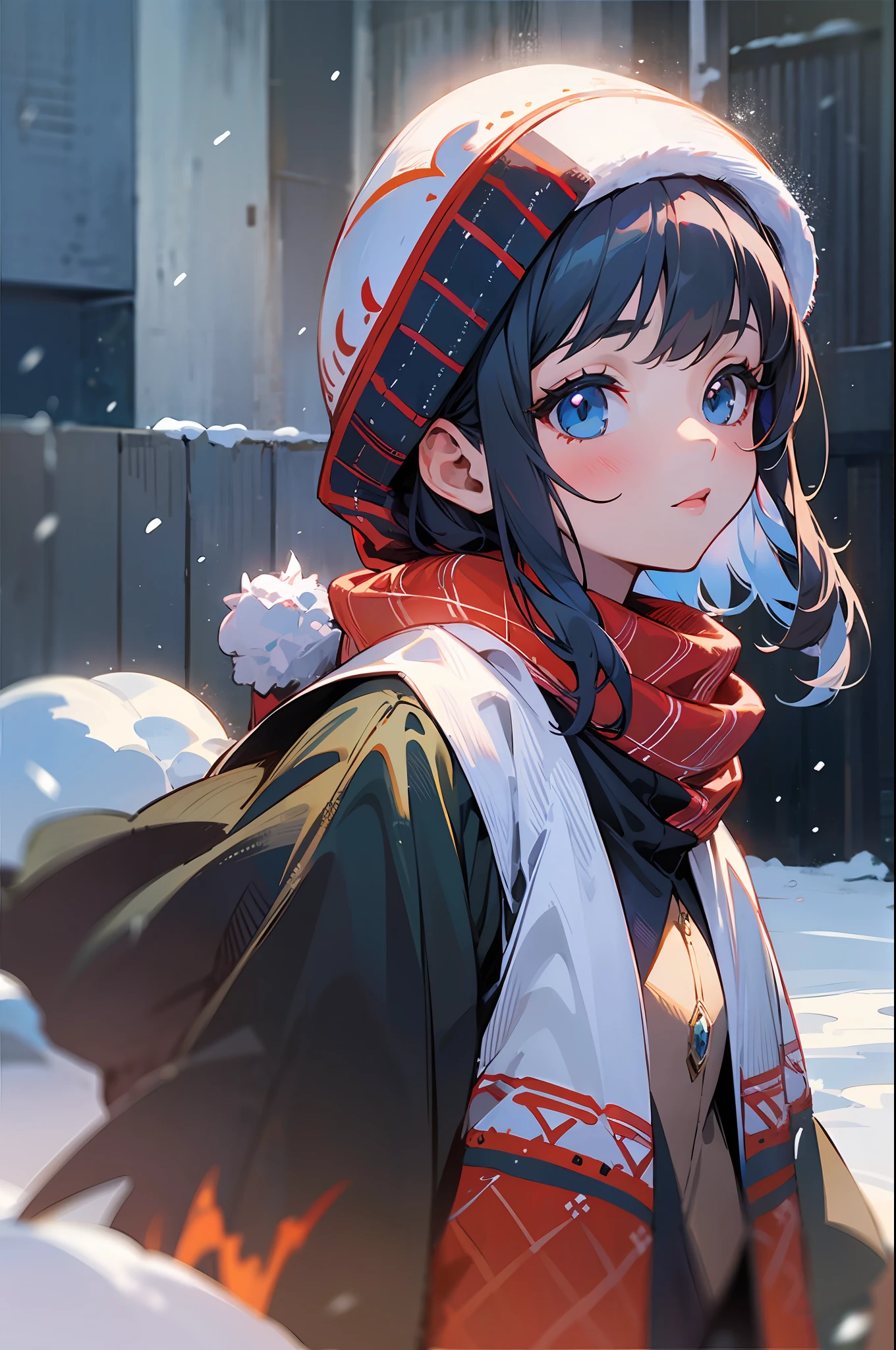 Best quality, super high resolution, (masterpiece: 1.4), winter, snow, little girl