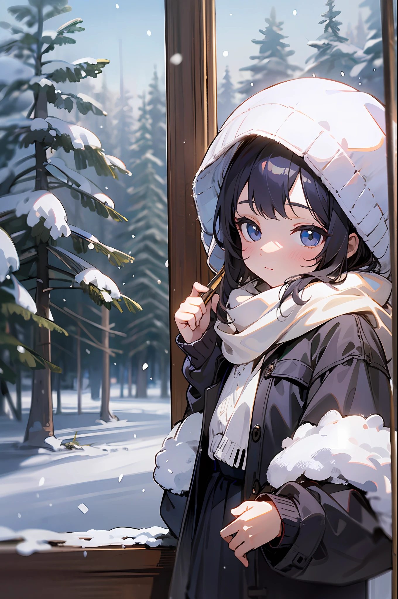 Best quality, super high resolution, (masterpiece: 1.4), winter, snow, little girl