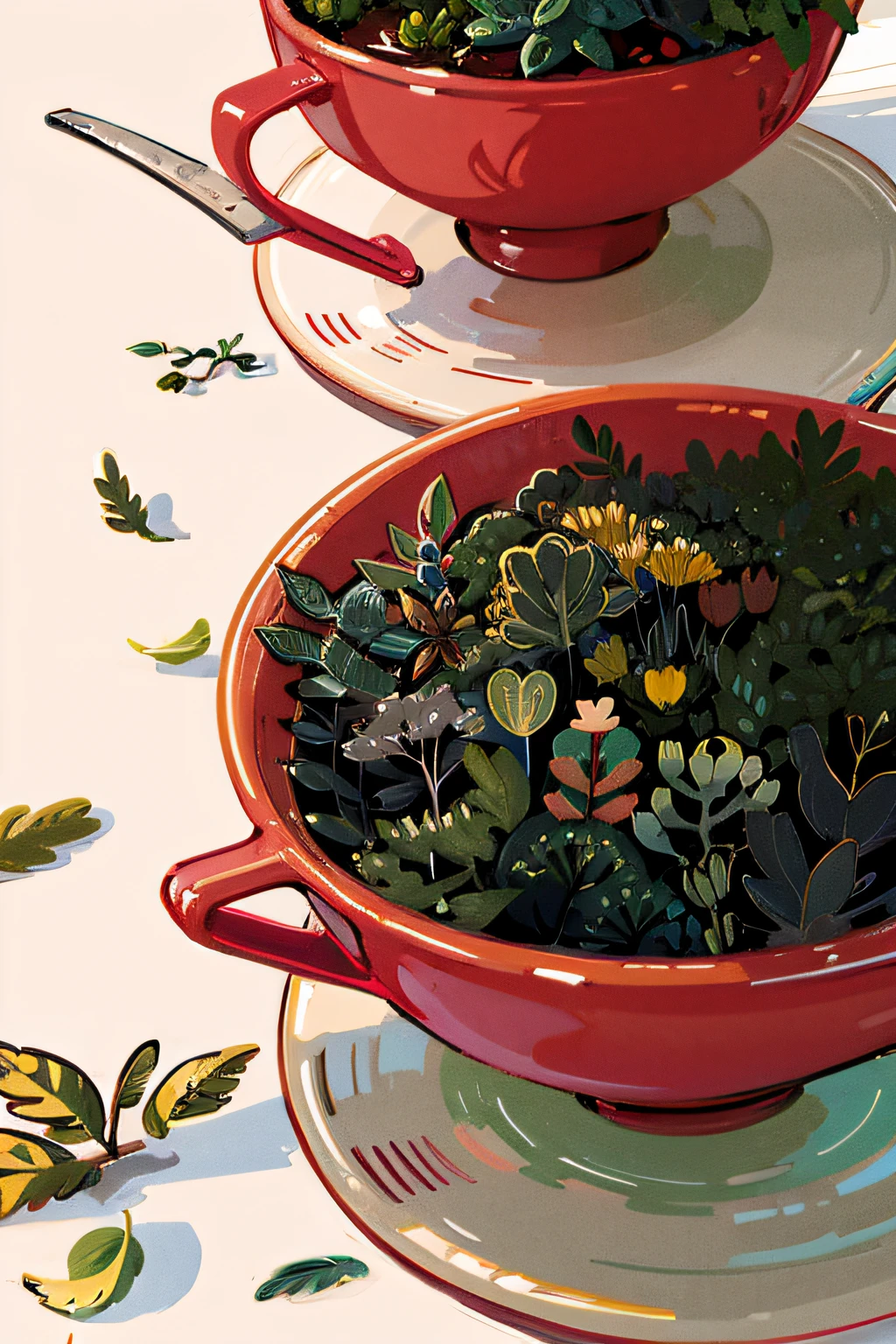 Close-up illustration of tea leaves