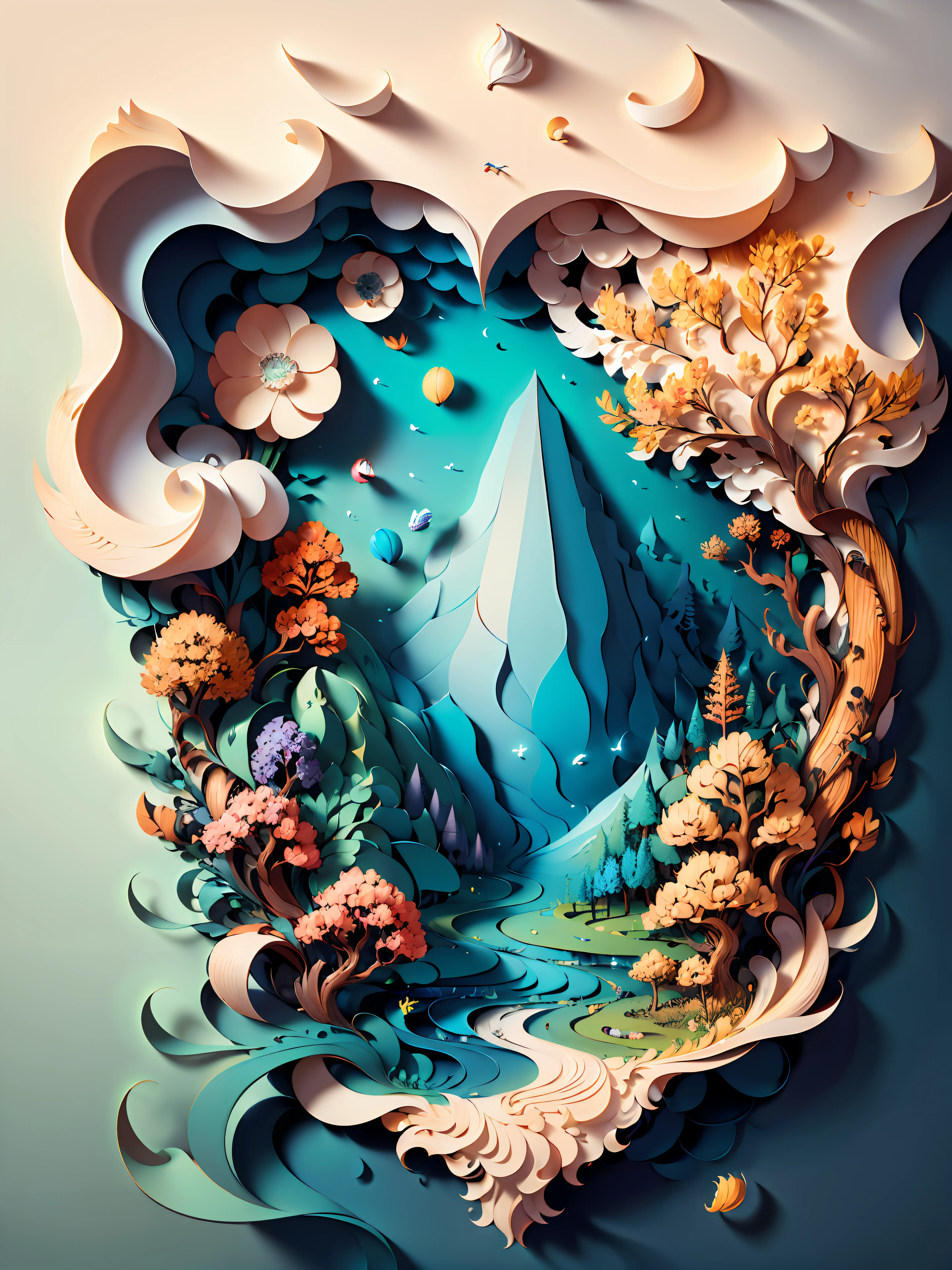 (((masterpiece))),best quality, illustration, forest trail, paper_cut,