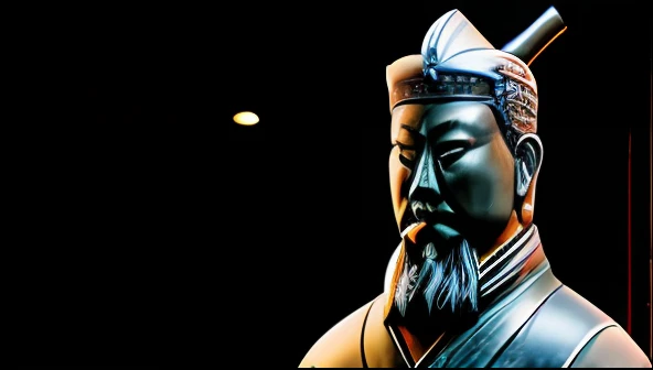 a close up of a statue of a man with a hat on, inspired by Ma Shi, chinese warrior, master, chinese art, round portruding chin, inspired by Qian Du, inspired by Li Cheng, with a pointed chin, by Xuande Emperor, pointed chin, inspired by Li Di, chinese, guan yu, inspired by Zhao Yuan