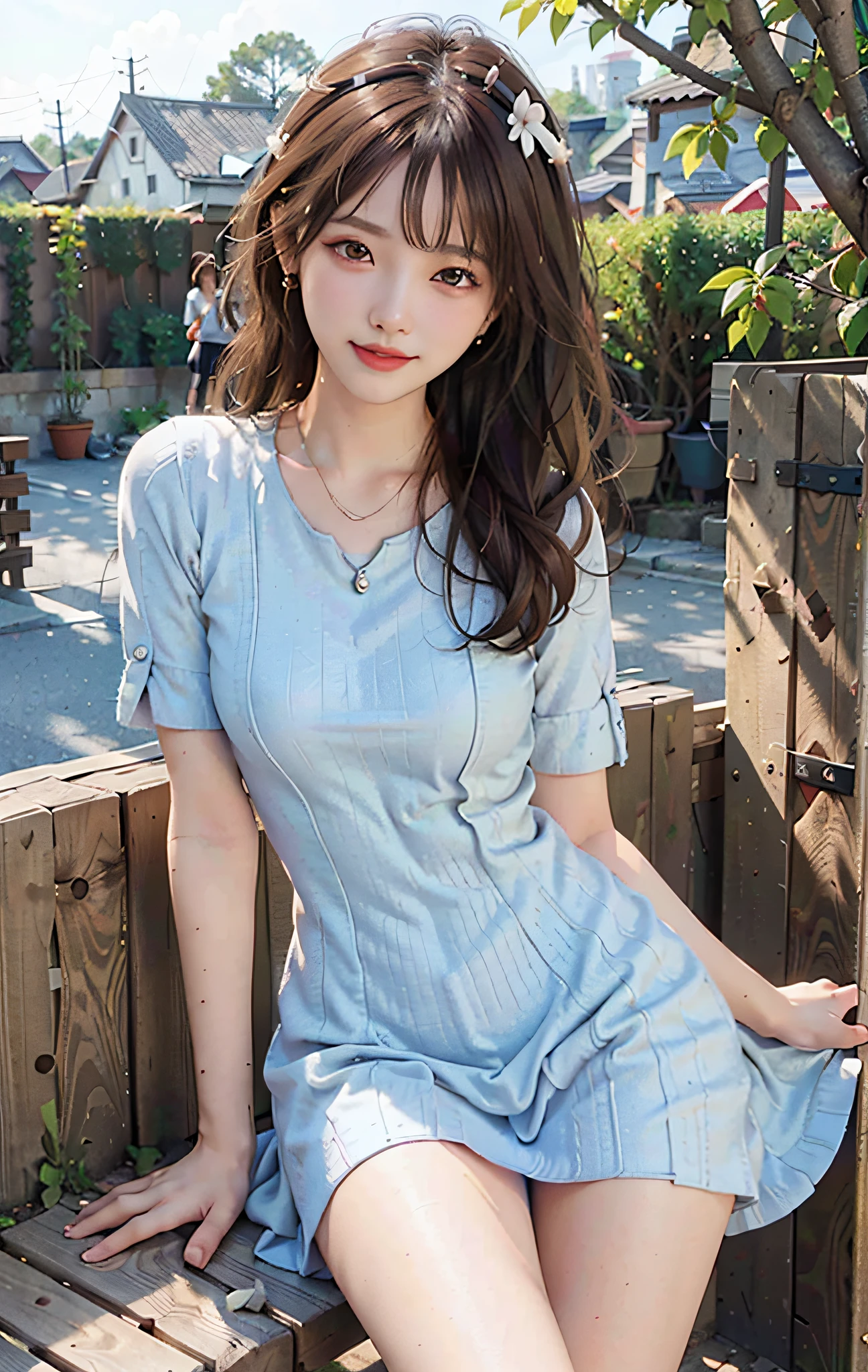 8k,(RAW photo),(best quality), (photo-realistic:1.4),realistic skin texture 1girl,Cute,Double eyelid,bangs,full body,petite,Thin leg,(Slender figure),slim,smile,headgear,earrings,necklace,looking at looking at viewer,face focus,depth of field,club ,(Bust Up Shot:1),Bokeh,,