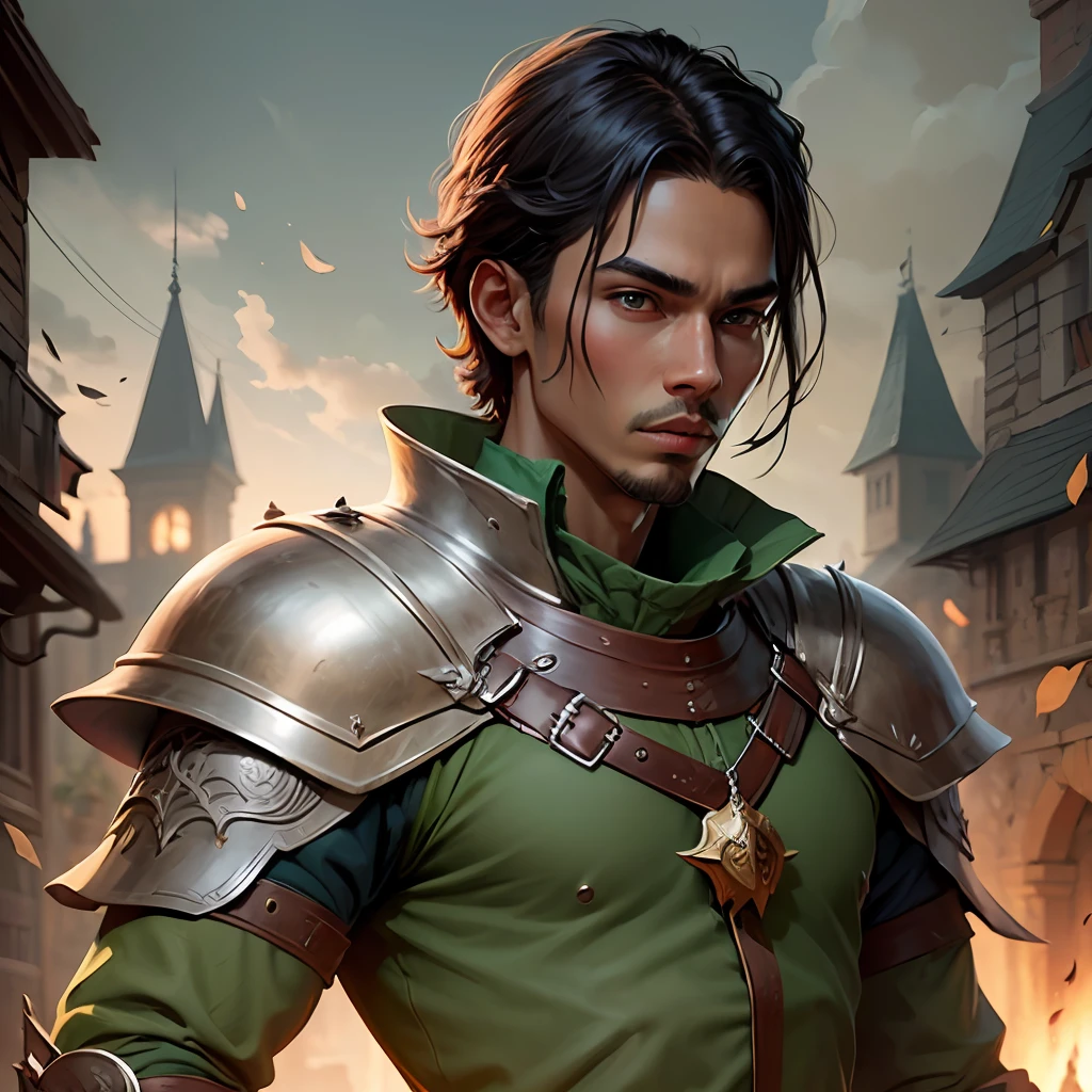 man prince dark skin short black hair green clothing medieval style, realistic style, fantasy style --auto --s2