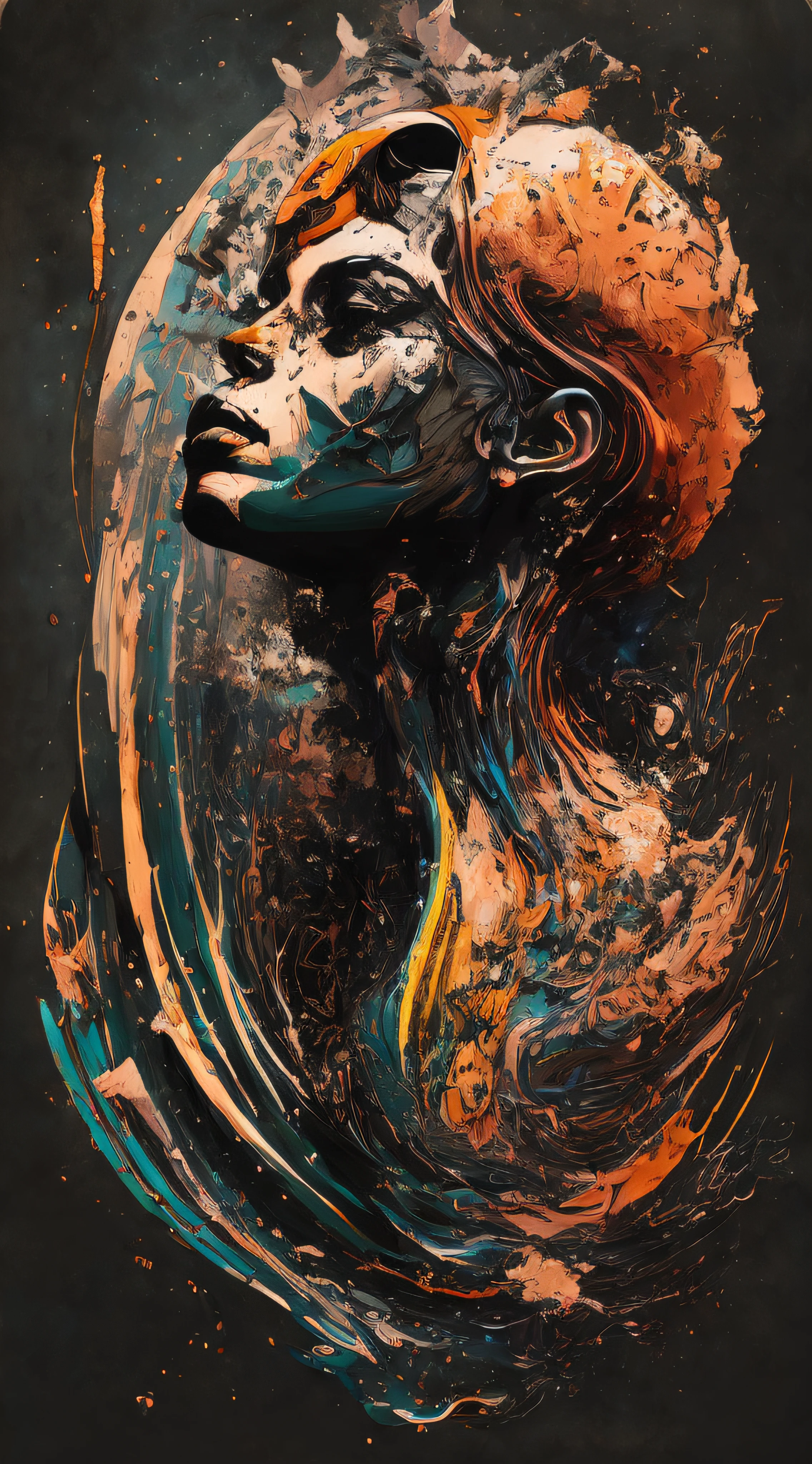 Alberto Seveso's complex and intricate artwork of a MUMMY lost remotely in the fragmented desert where he erupts in a rain of ravines, space-time reality effect style, glossy black coloring marking the existing depth and darkness, striking and deep colors to mark the rain of stars, deep lines, heavy brushstrokes --auto