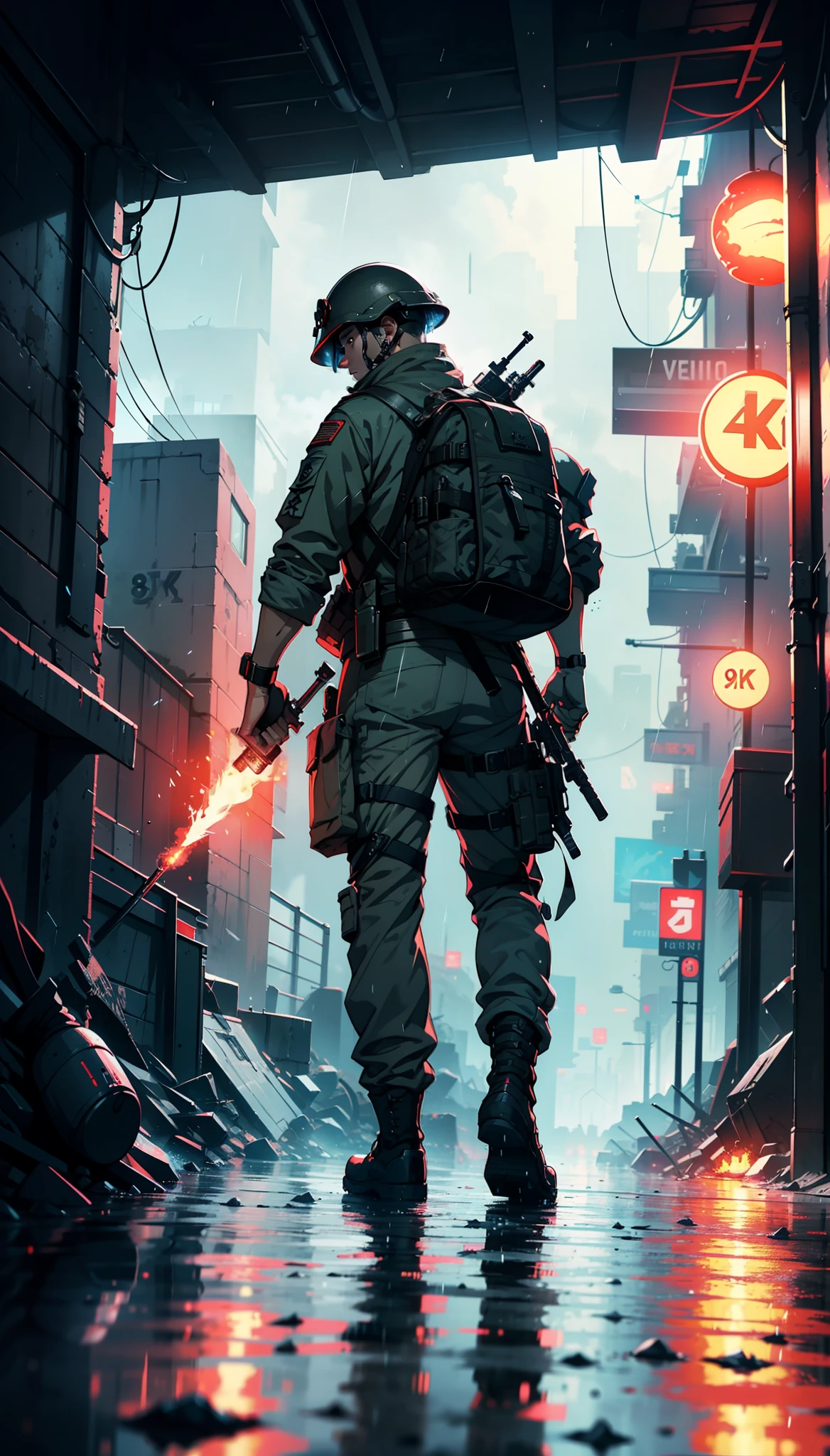 soldiers in the rain with their weapons and fireballs, bloodbath battlefield background, hq 4k wallpaper, fps game concept art, battlefield backround, battlefield background, cinematic 4k wallpaper, cinematic 4 k wallpaper, futuristic battlefield, apocalyptic 8k, apocalyptic 8 k, realistic apocalyptic war scene, ( apocalyptic ) 8 k, raining fire, hq 4k phone wallpaper