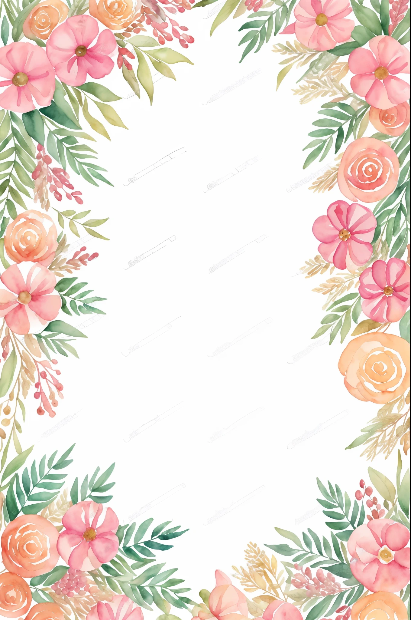 Watercolor pattern with beautiful flowers, berries, ferns, leaves and calm colors on #3b4195 color background. Watercolor paper texture.