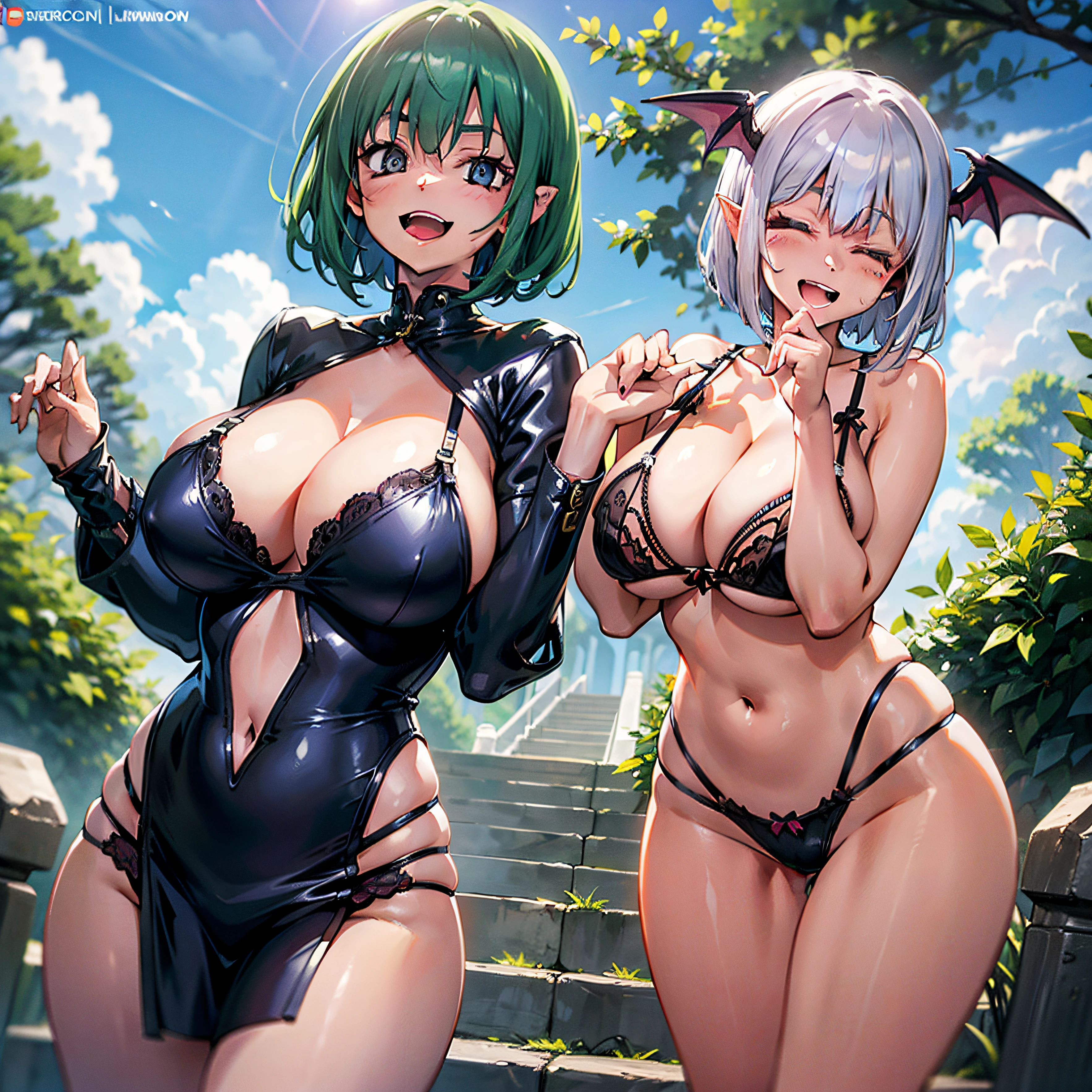 big boobs laughing silver shortcut hair succubus lingerie at neature