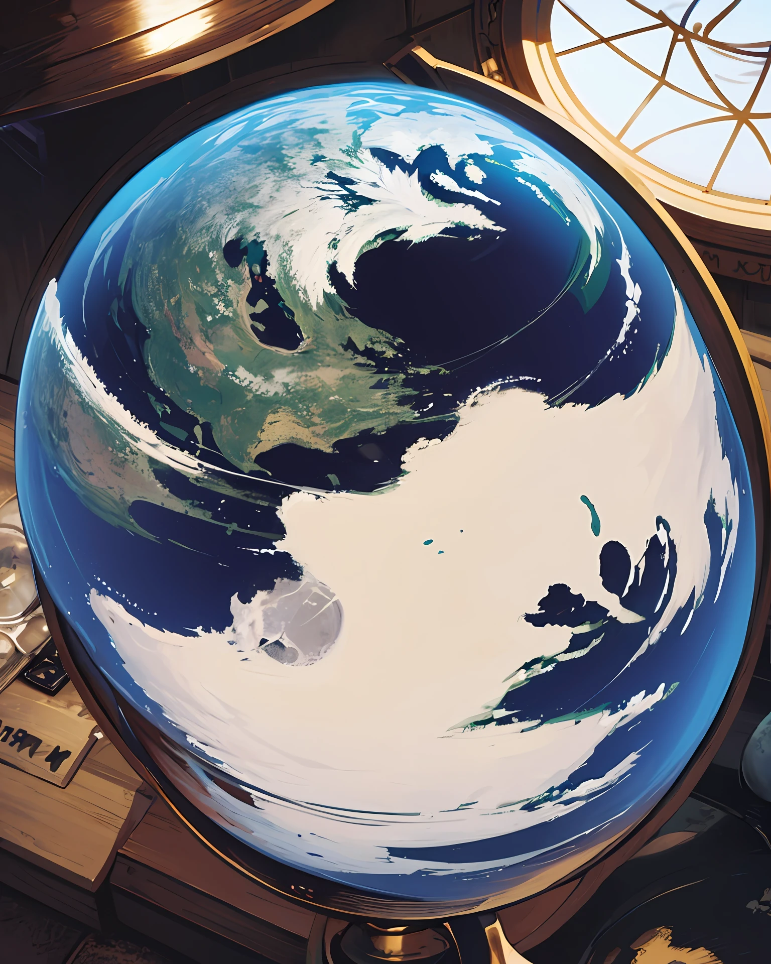 White world globe with white countries with a red dot on the globe
