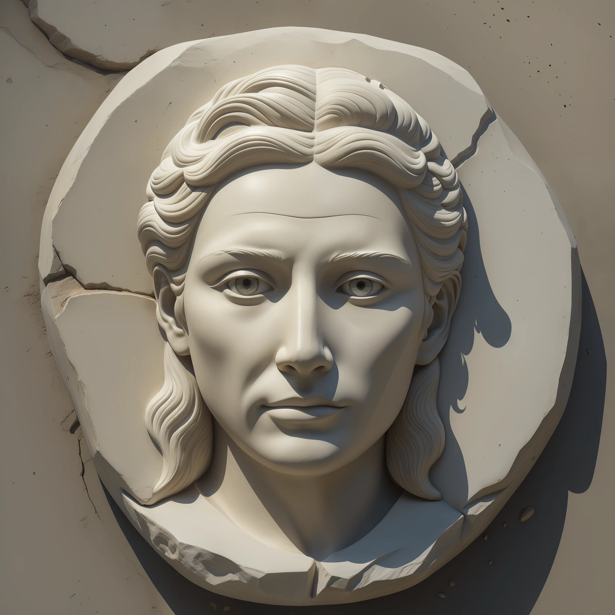 The material is stone, in the shape of a person's face